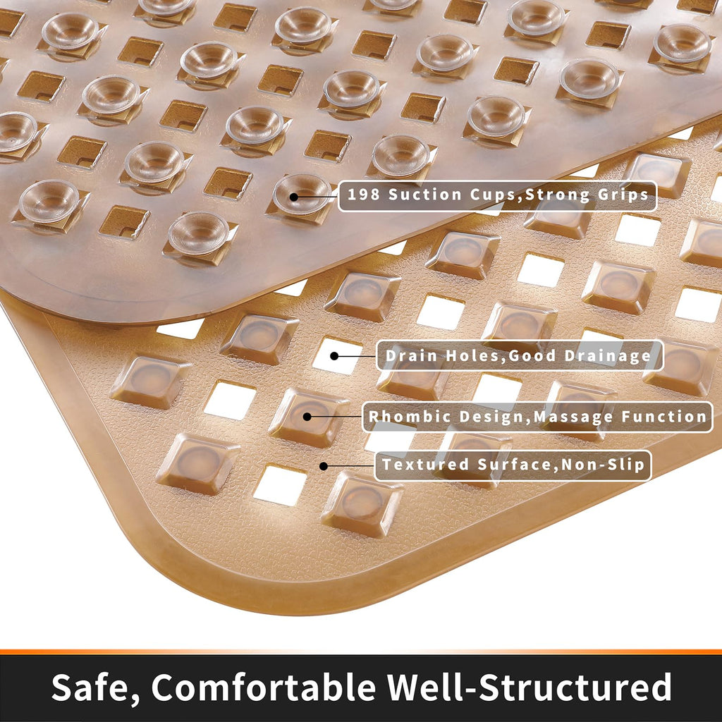 Yimobra Square Shower Mat Non Slip, Super Strong Suction Cups, 21"X21" Bath Tub Mat with Drain Holes, Machine Washable Fast Draining Bath Mats, Bathroom Essentials,Black