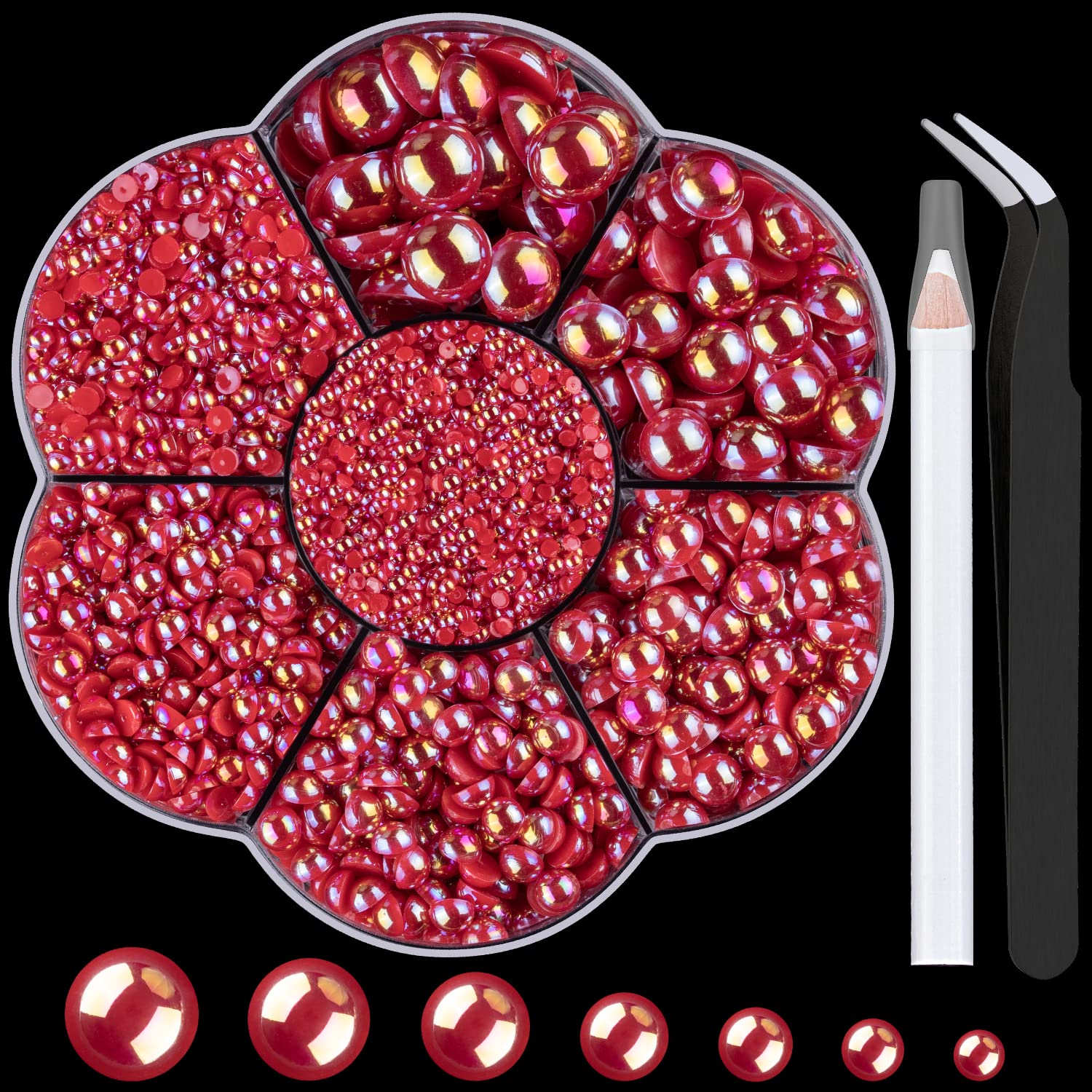 BELLEBOOST 5600pcs ABS Round Flat Back Beige Pearls Kit with Pickup Tools for Nail Art, Face, Body Decorations
