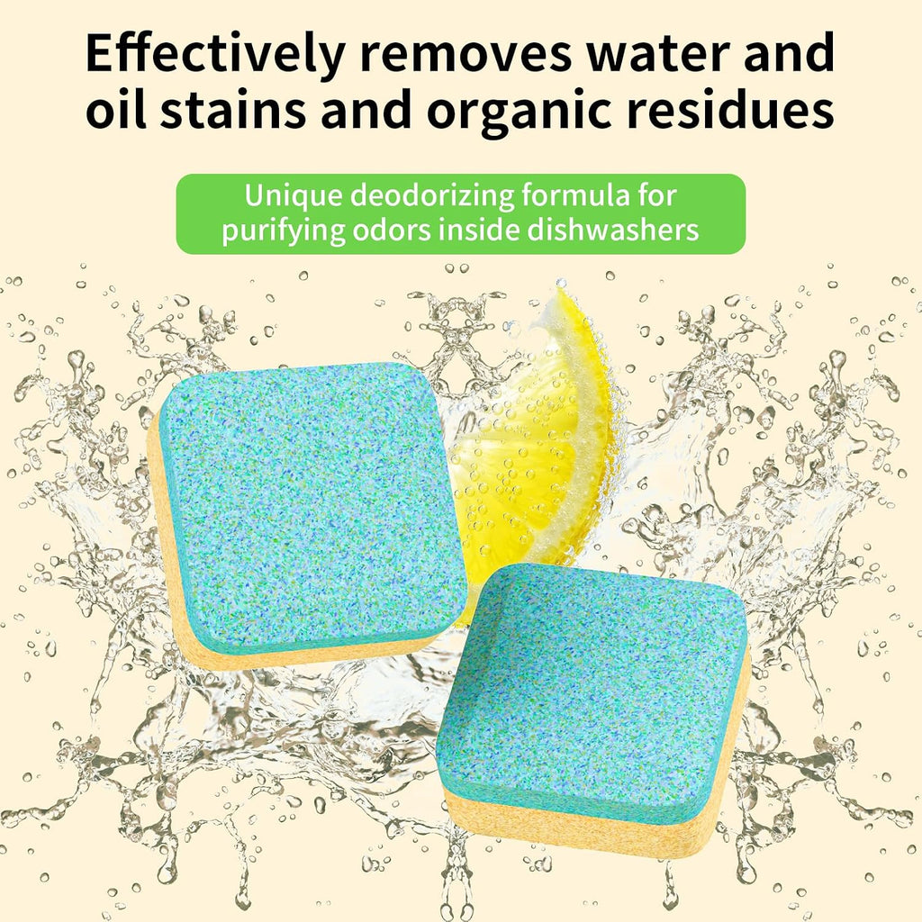 Dishwasher Cleaner and Deodorizer Tablets, Dishwasher Cleaning Tablets 24 Pack - Helps Remove Limescale & Odor, Prevents Buildup in Pipes, Safe for All Dishwashers, Lemon Scent - 12 Month Supply