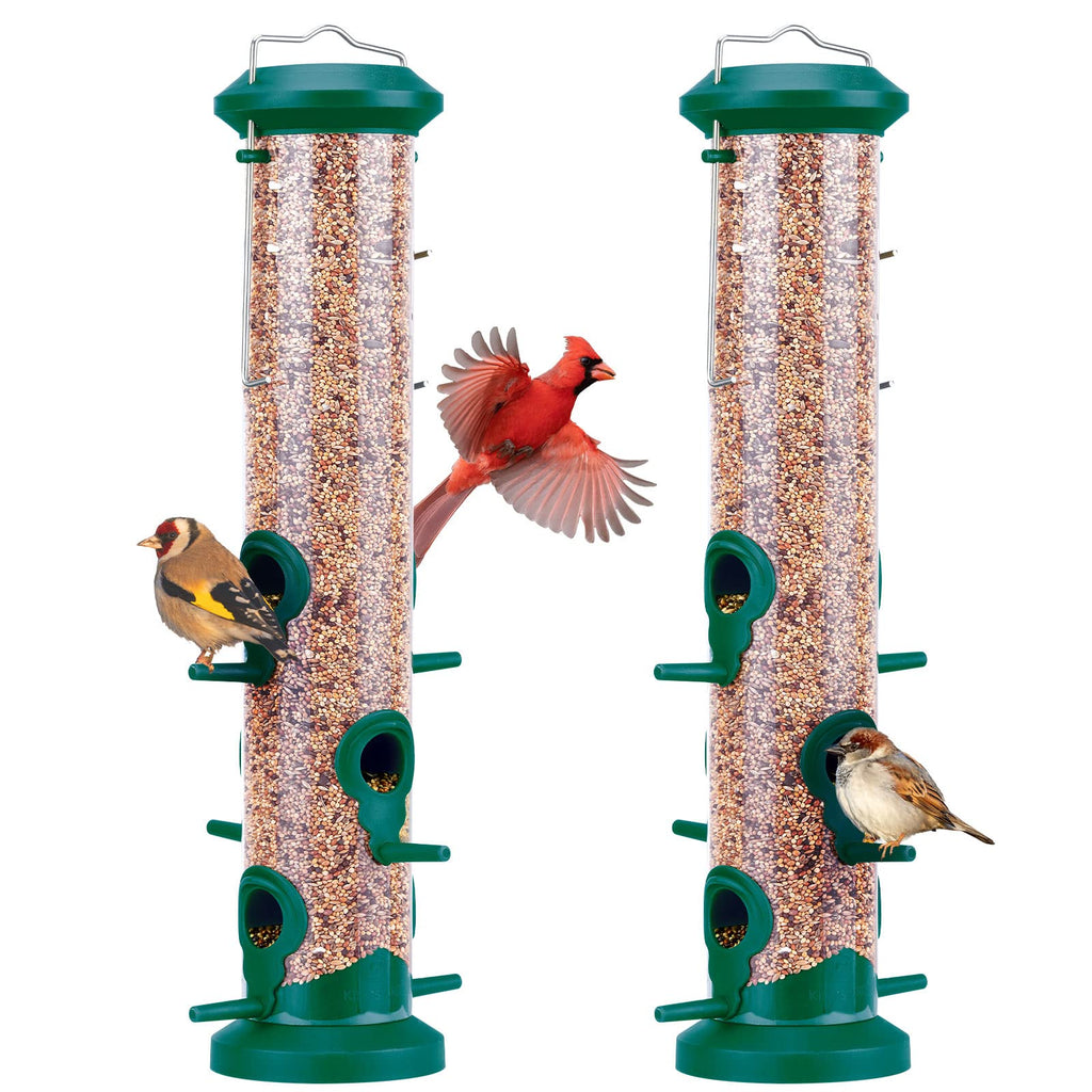 Kingsyard 2 Pack Tube Feeders with 6 Feeding Ports for Outdoors Hanging, Premium Hard Plastic Weatherproof & Steel Hanger, Attracting for Wild Birds (Black)
