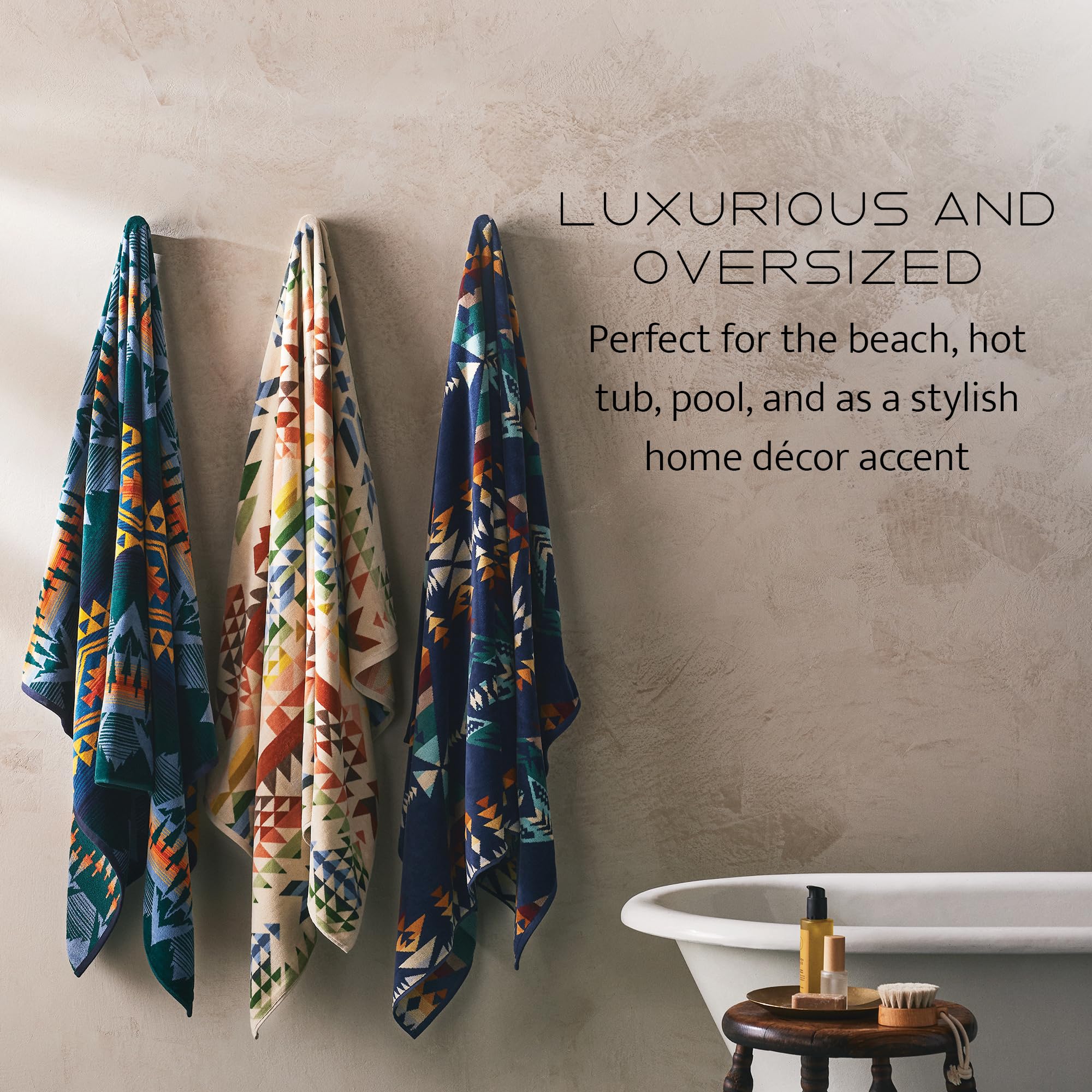 Pendleton Oversized Jacquard Spa Towels, 40 x 70 inches Bath Towels, 100% Cotton, Soft and Quick Dry for the Beach, Hot Tub, Pool - Highland Peak Aqua