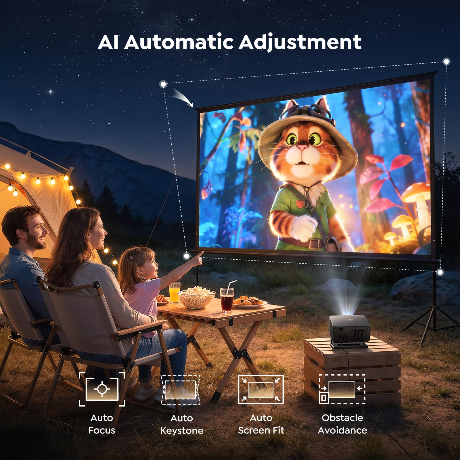 Smart Projector 4K【Bundled with Google TV Stick】Short Throw Mini Projectors, Portable Projecteur with Auto Focus & Keystone| Compatible with Netflix, Movie Projector WiFi6 & Bluetooth 5.3 Home/Outdoor