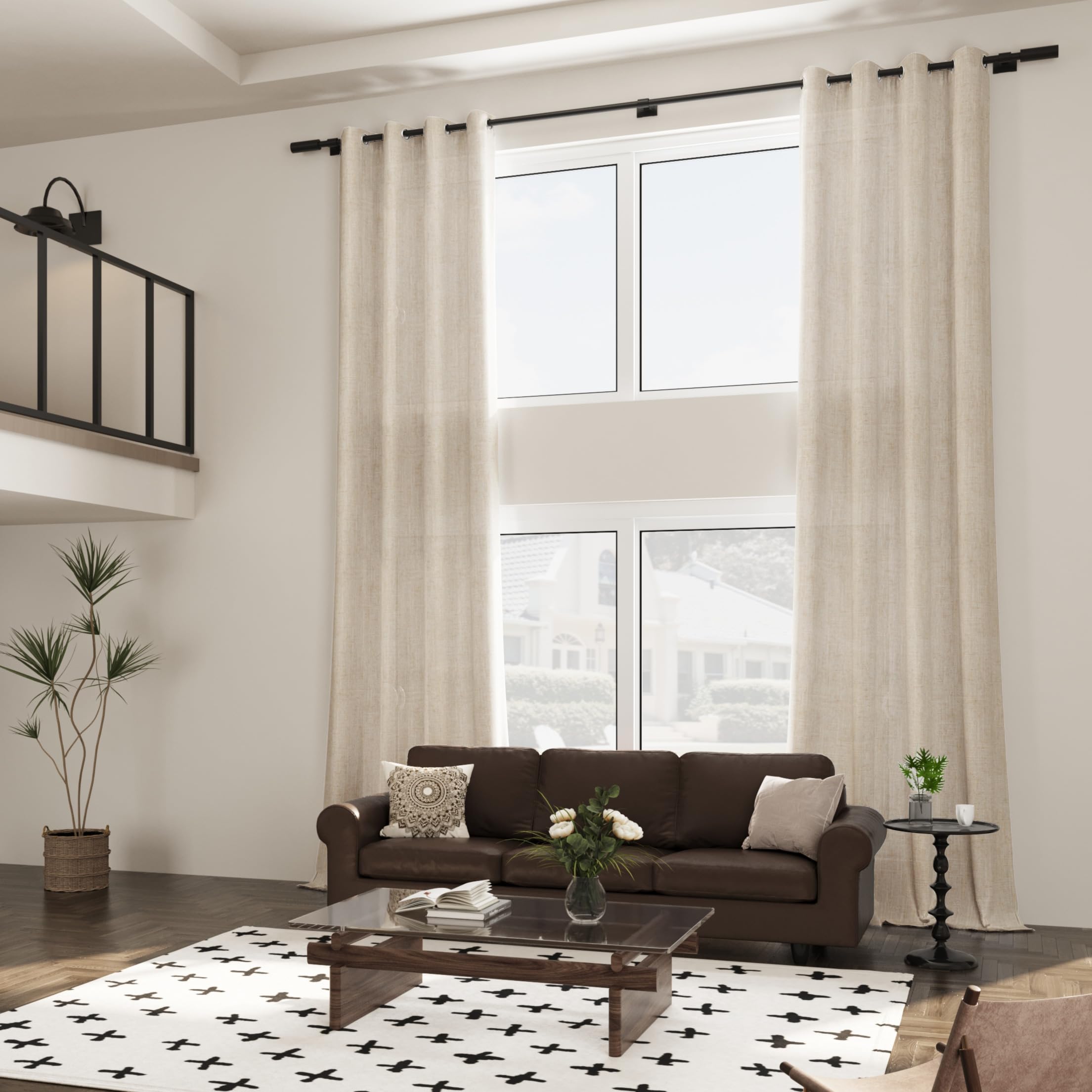 Aersas Black Bedroom Linen Curtains 63 Inch Length 2 Panel Privacy Energy Efficient Semi Sheer Black Linen Drapes for Living Room Modern Farmhouse Grommet Window Curtain for Nursery Office 52x63