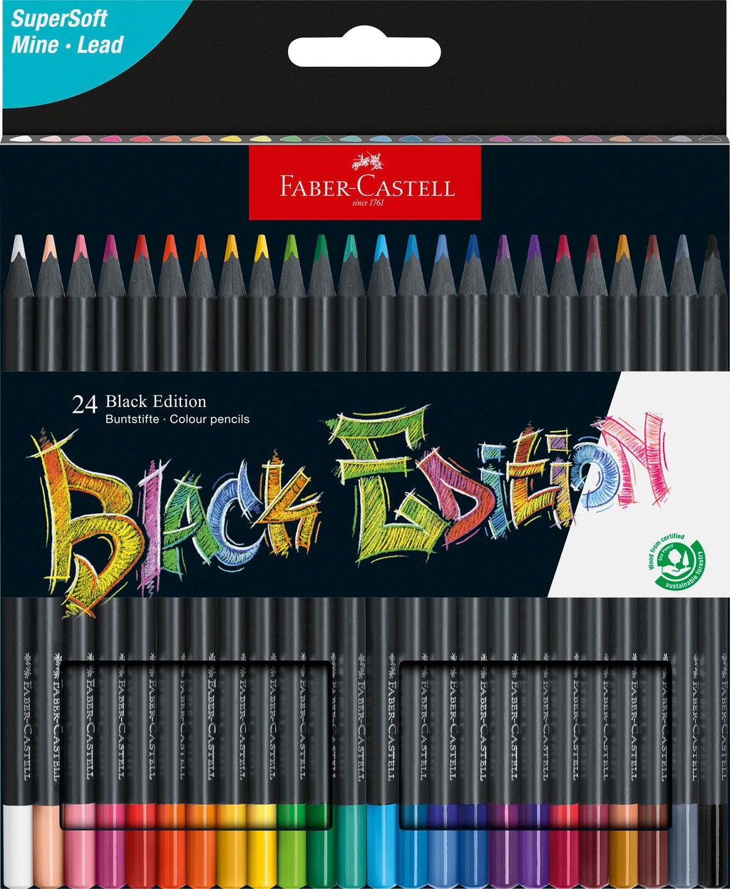 Faber-Castell Black Edition Colored Pencils| Great Back to School Art Supplies | Classic (12 Count)