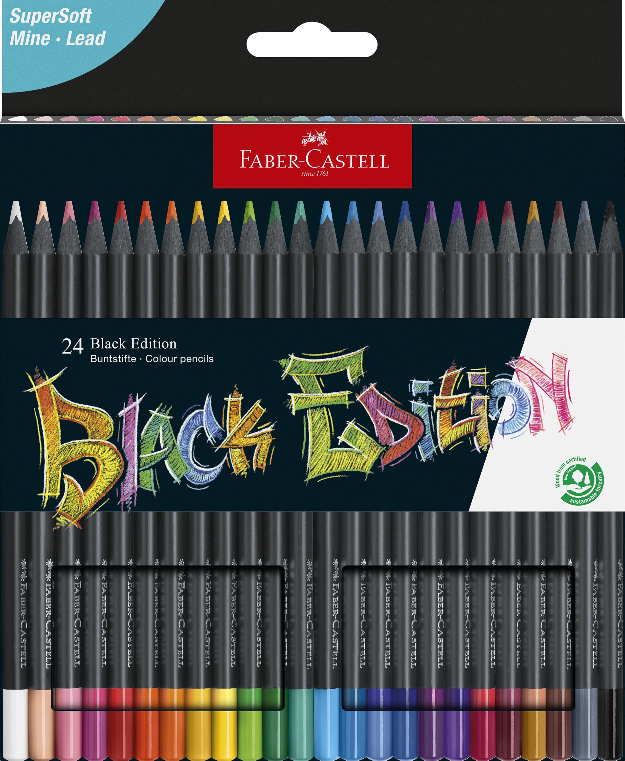 Faber-Castell Black Edition Colored Pencils| Great Back to School Art Supplies | Classic (12 Count)