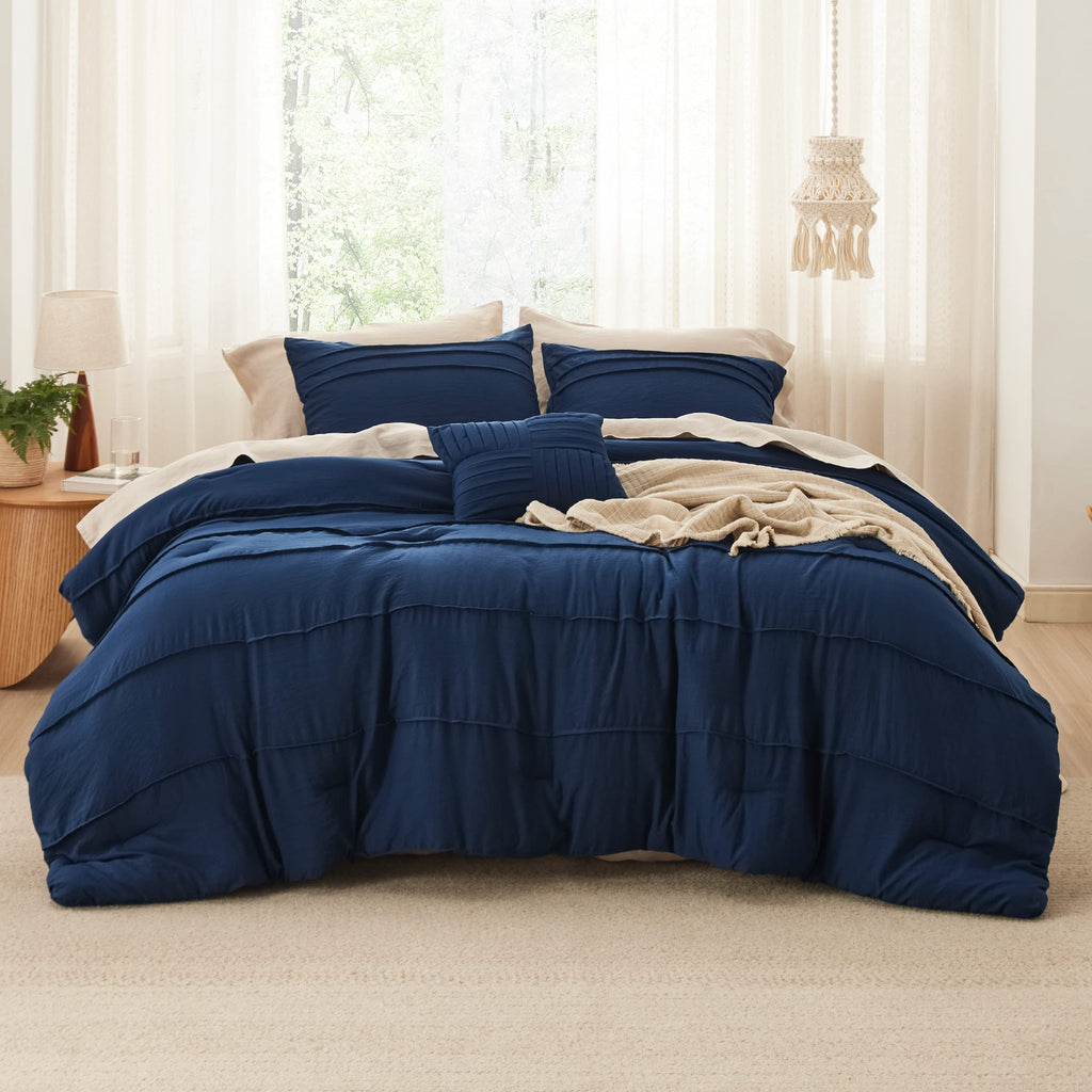 Bedsure Twin Comforter Set - 3 Pieces Pinch Pleat Bed Set, Beige Boho Bedding for All Season, 1 Soft Comforter, 1 Pillowcase, 1 Decorative Pillow