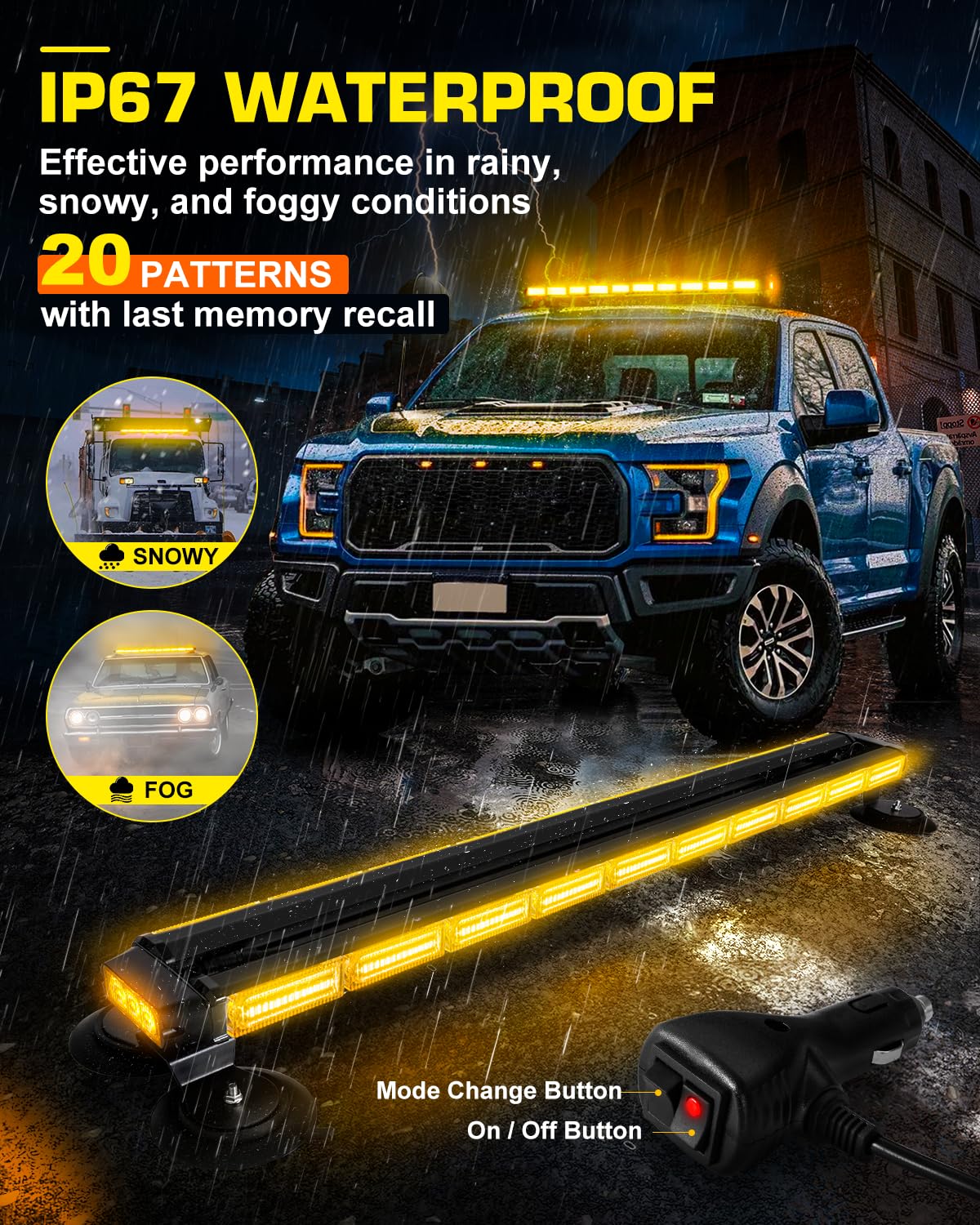 42" Roof Top Strobe Light Bar Amber White Emergency Traffic Advisor Lights, Double Side Warning Safety Flashing w/Magnetic Mount for Construction Vehicles Plow Trucks Pickup, Amber/White