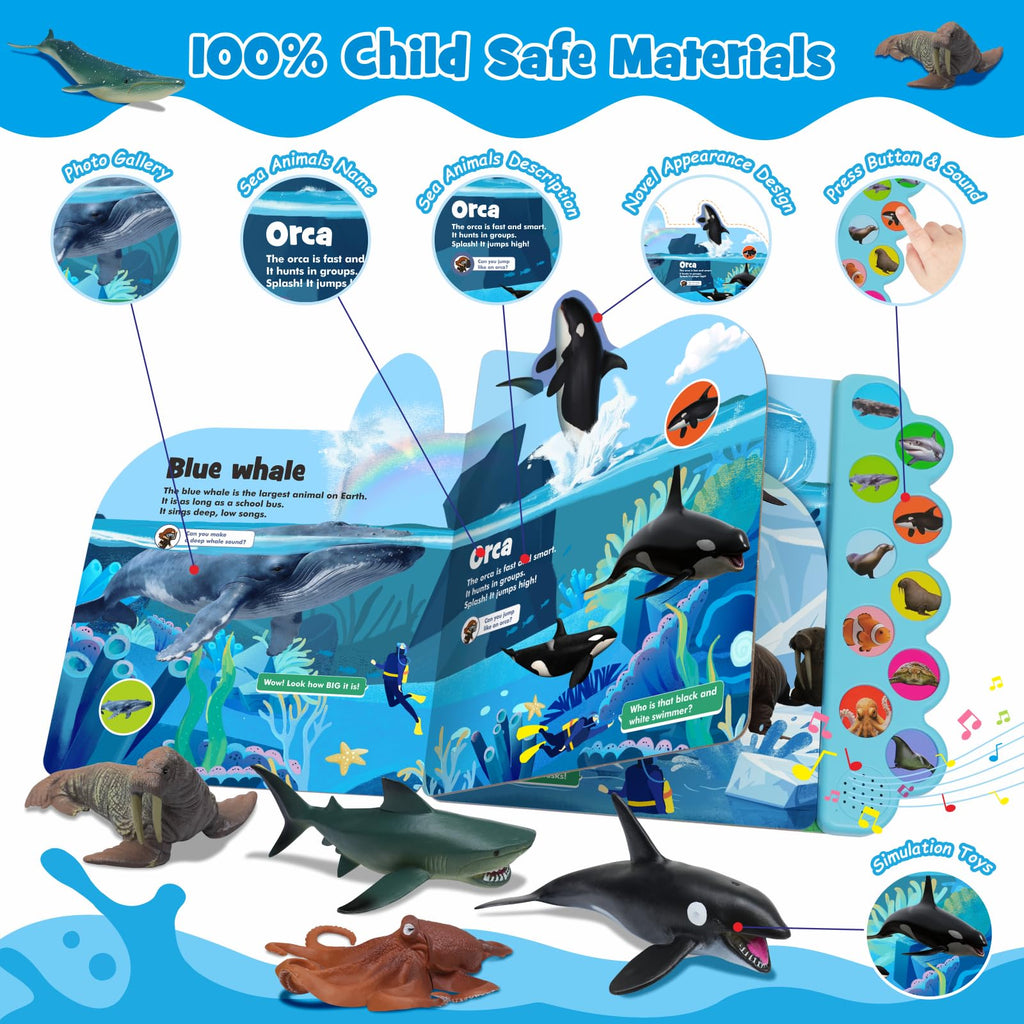 iGRATENS Dinosaur Toys with Sound Books, 10PCS Dino Toy for Toddlers & Animal Sounds Book with 10 Buttons, Realistic Plastic Animal Figures, Dinosaur Toys for Kids 3-5, Dinosaurs Lover Gifts for Kids