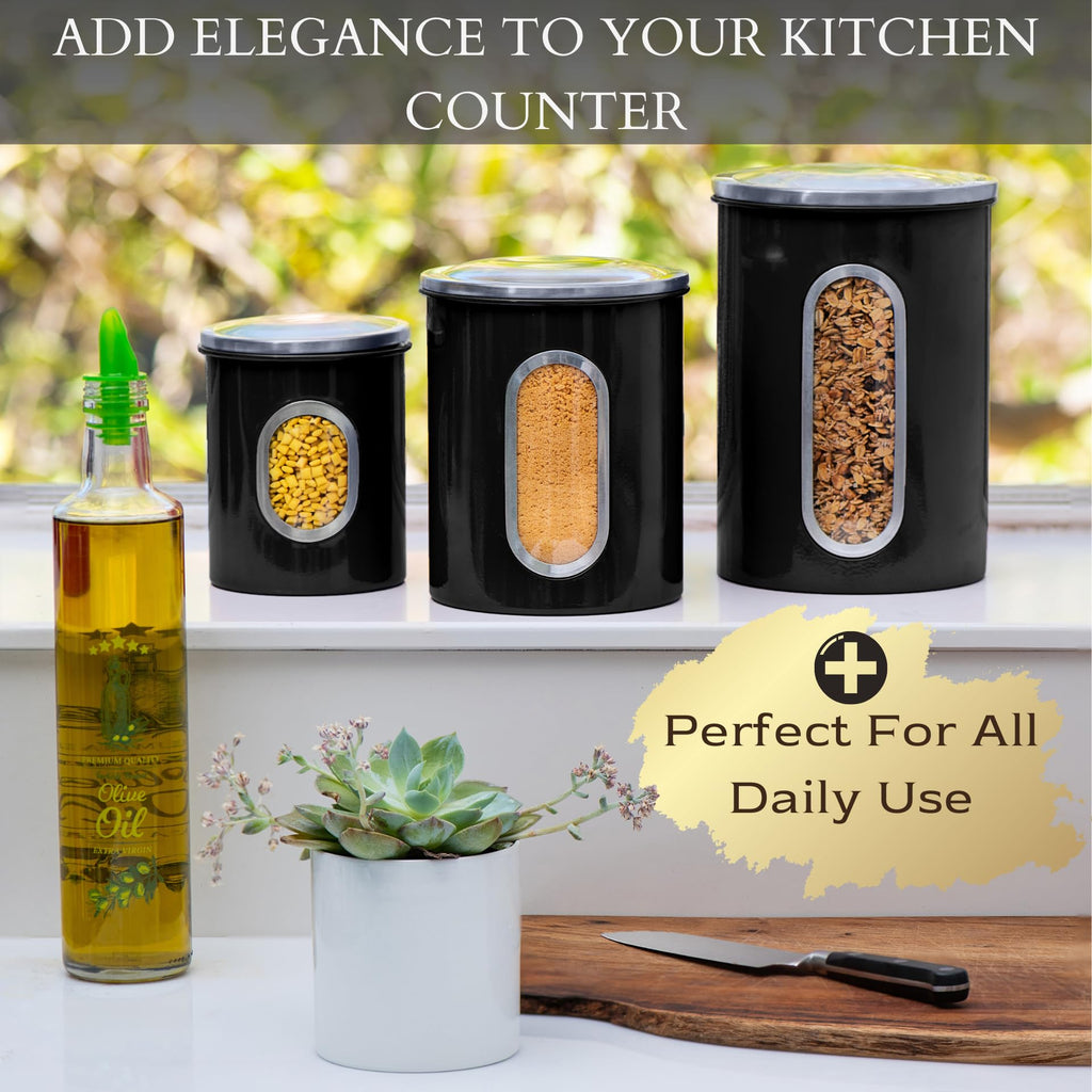 Mixpresso 3-Piece Aqua Blue Canisters Sets For The Kitchen, Airtight Canister Set With See Through Window, Storage Jars for Coffee Container, Tea Organizer & Sugar Canister, Kitchen Canisters