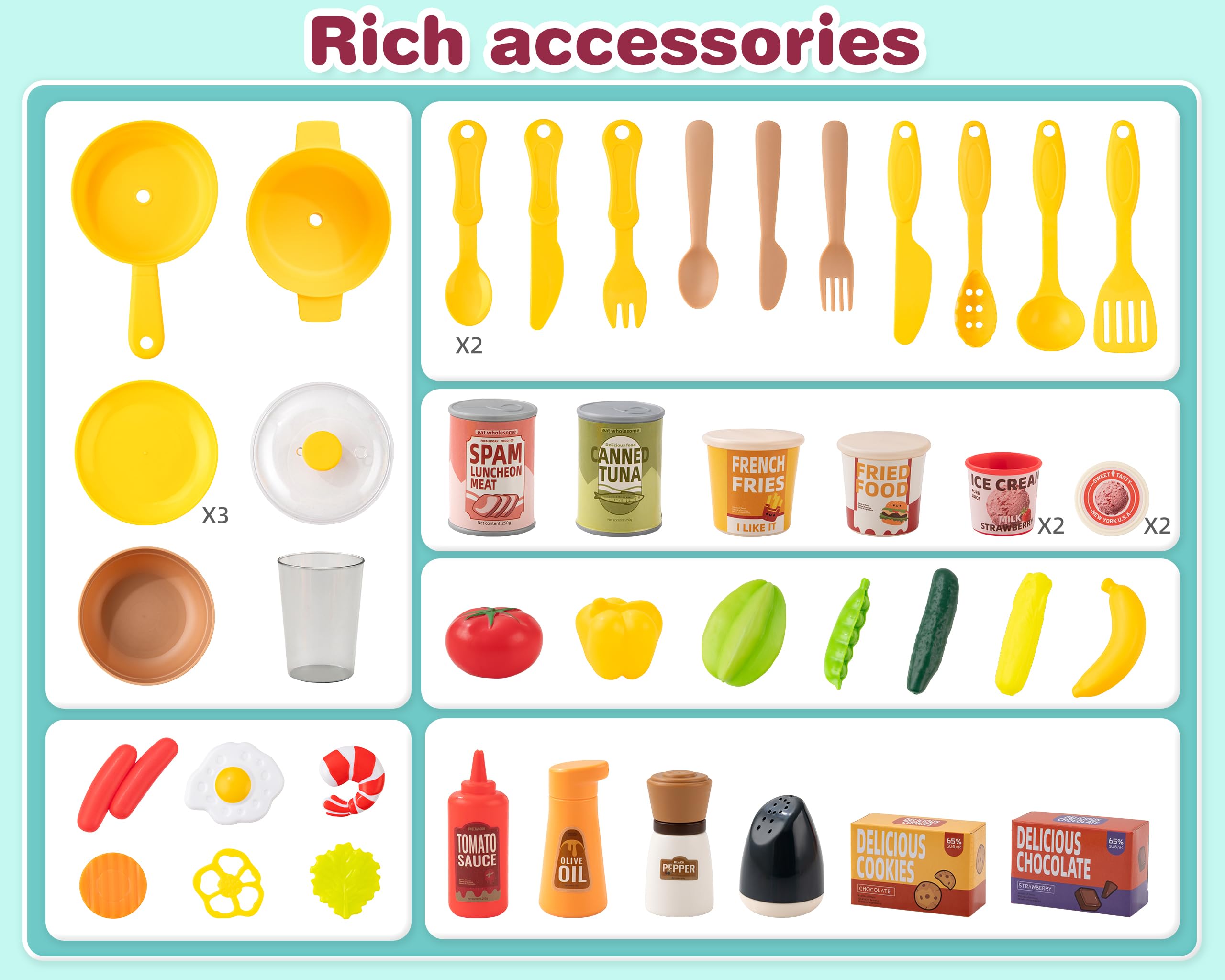 Kids Kitchen Play Set，Interactive Kids Kitchen Play Set with 50Pcs of Pretend Kitchen Toys，Realistic Sound Effects，and Simulated Functionality - Suitable for Toddlers Aged 3-5 Years (Green)