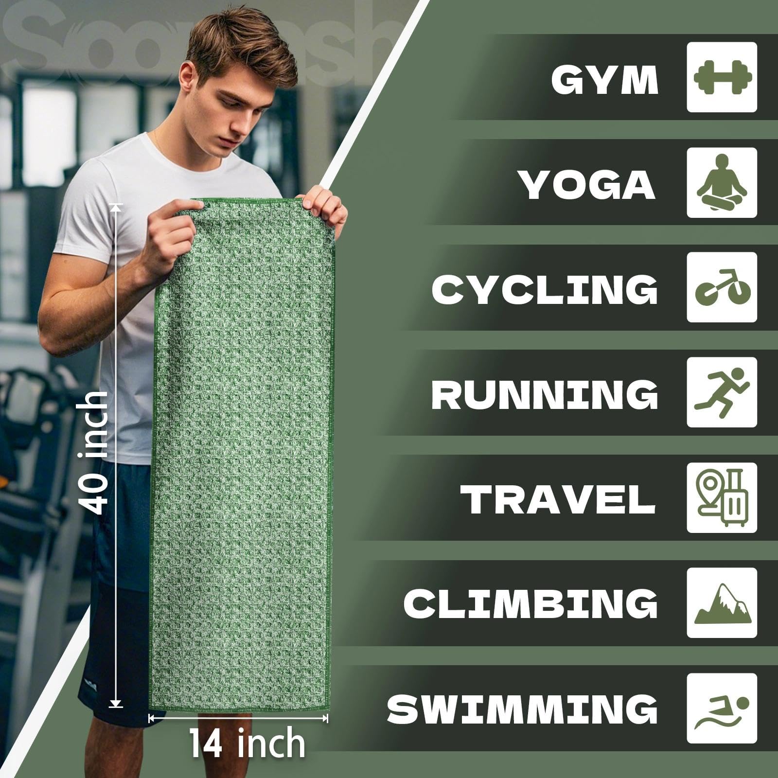 Microfiber Gym Towels for Showering Working Out Quick Dry Negative ions Large Middle Small Sizes Lightweight Gym Towel for Men Women Tennis Sports Towels for Body Hot Yoga Fitness Essentials