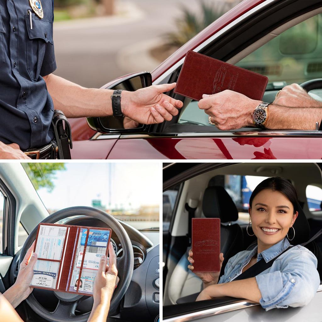 Car Registration and Insurance Card Holder for Women Men, Black Glove Box Paperwork Organizer with Magnetic Buckle for Easy Access and Protect Documents and Various Cards in Vehicle