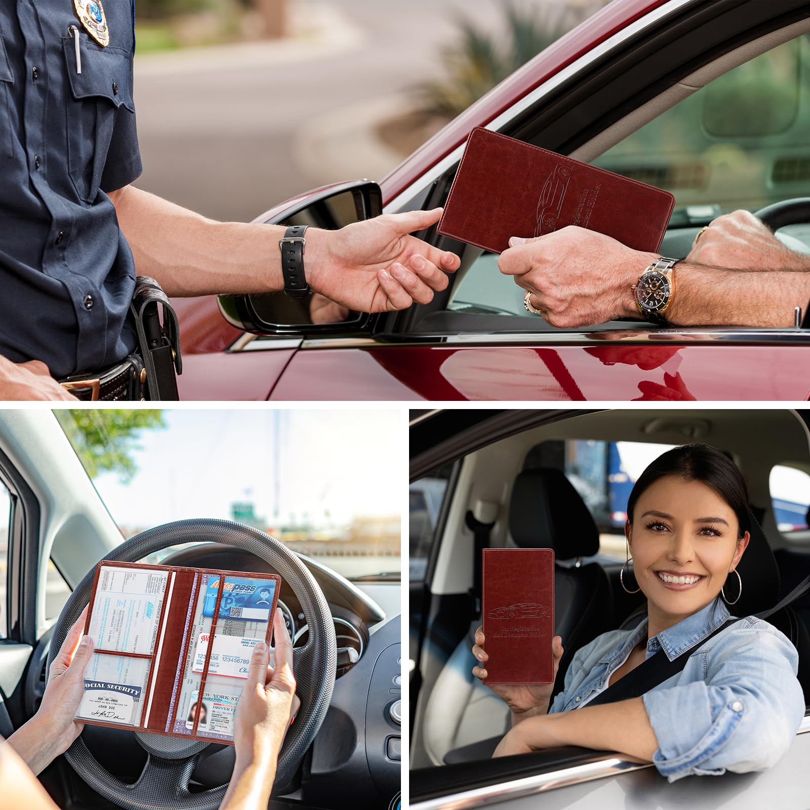 Car Registration and Insurance Card Holder for Women Men, Black Glove Box Paperwork Organizer with Magnetic Buckle for Easy Access and Protect Documents and Various Cards in Vehicle