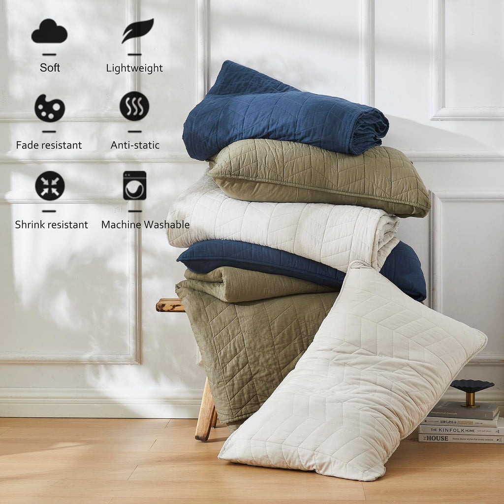 palassio Beige Cotton Quilt Twin Size Bedding Sets with Pillow Sham, White Lightweight Soft Bedspread Coverlet, Tan Cream Quilted Comforter Bed Cover for All Season, 2 Pieces, 68x86 inches