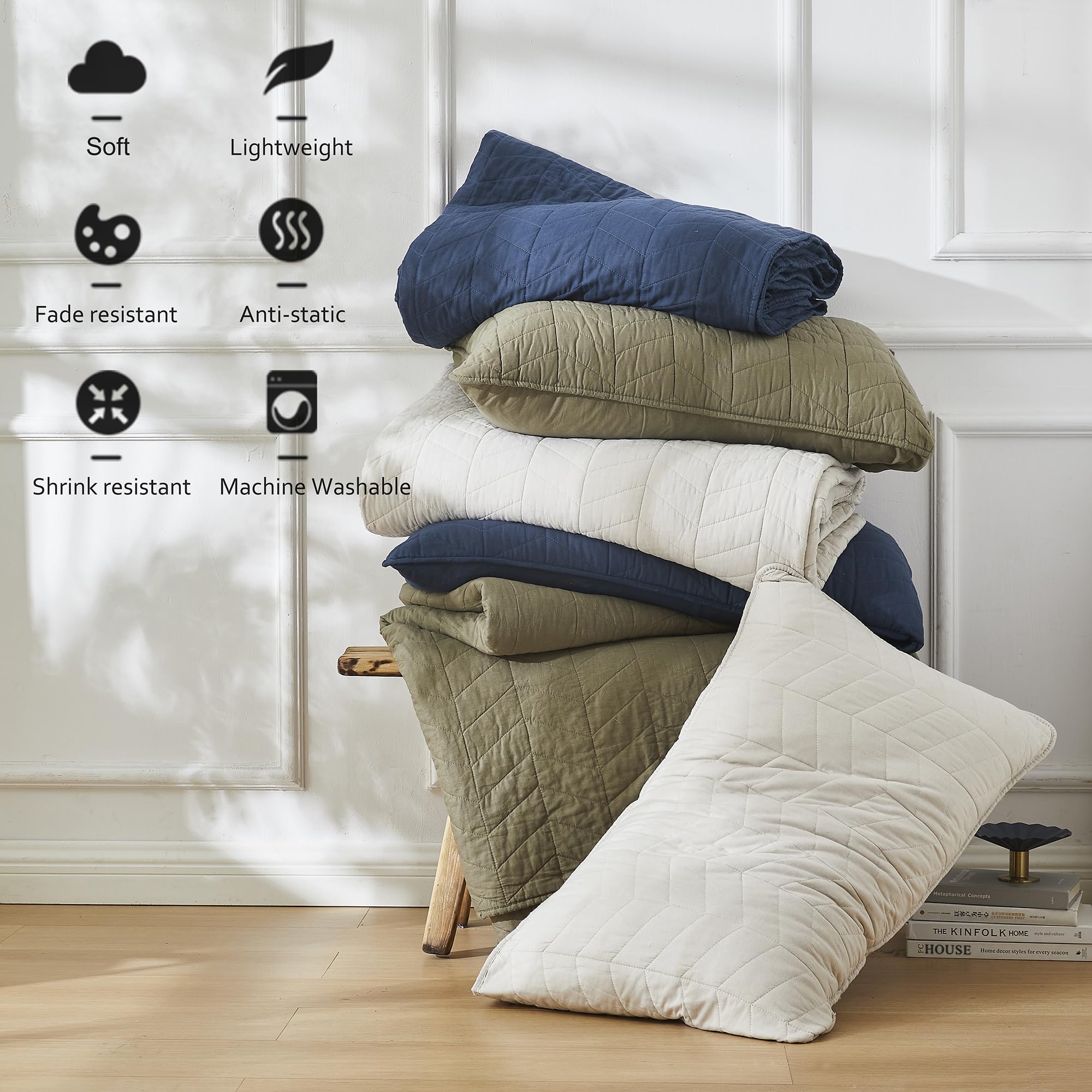 palassio Beige Cotton Quilt Twin Size Bedding Sets with Pillow Sham, White Lightweight Soft Bedspread Coverlet, Tan Cream Quilted Comforter Bed Cover for All Season, 2 Pieces, 68x86 inches