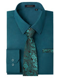 HISDERN 503 Mens Dress Shirt Slim Fit Long Sleeve Button Down Wrinkle Free Set with Tie Pocket Square Formal Business Wedding