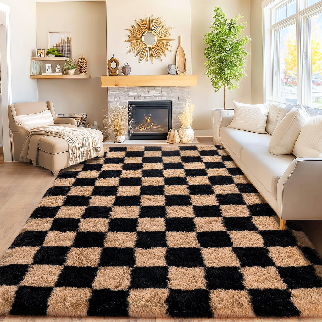 Awaytail Fluffy Rug Washable 2x3 Feet, Pure Black Desk Chair Rug Non-Slip, Super Soft Kids Rug for Boys Nursery Dorm Decor