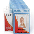 Mifflin-USA Plastic Vertical Card Holder (3x4 Inch, Clear, Bulk 100 Pack) Quick Load No Zipper Name ID Badge