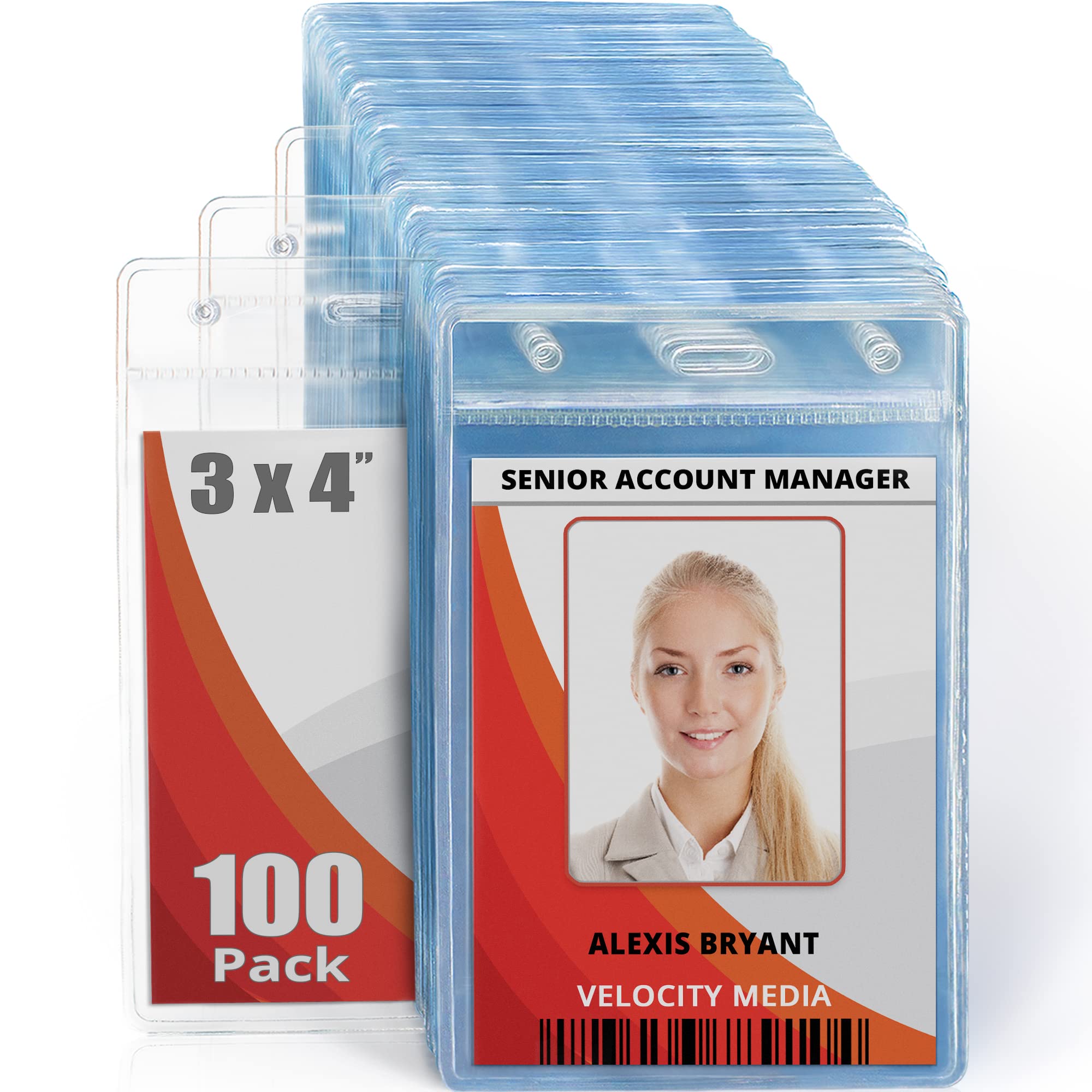 Mifflin-USA Plastic Vertical Card Holder (3x4 Inch, Clear, Bulk 100 Pack) Quick Load No Zipper Name ID Badge