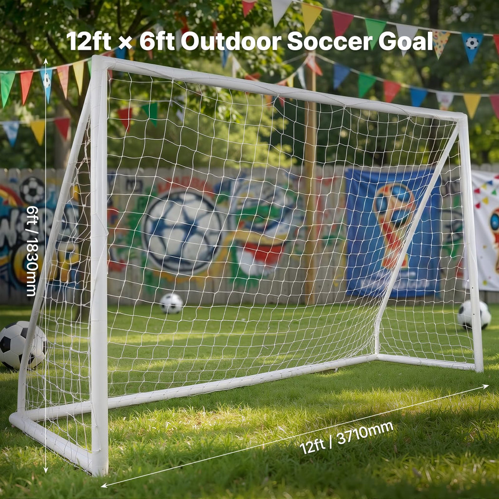VEVOR Portable Soccer Goal, 12 x 6 ft Large Practice Soccer Net, Steel Fiberglass Structure Training Goal Set with Carry Bag, All-Weather Outdoor Use, for Backyards, Parks, School Fields