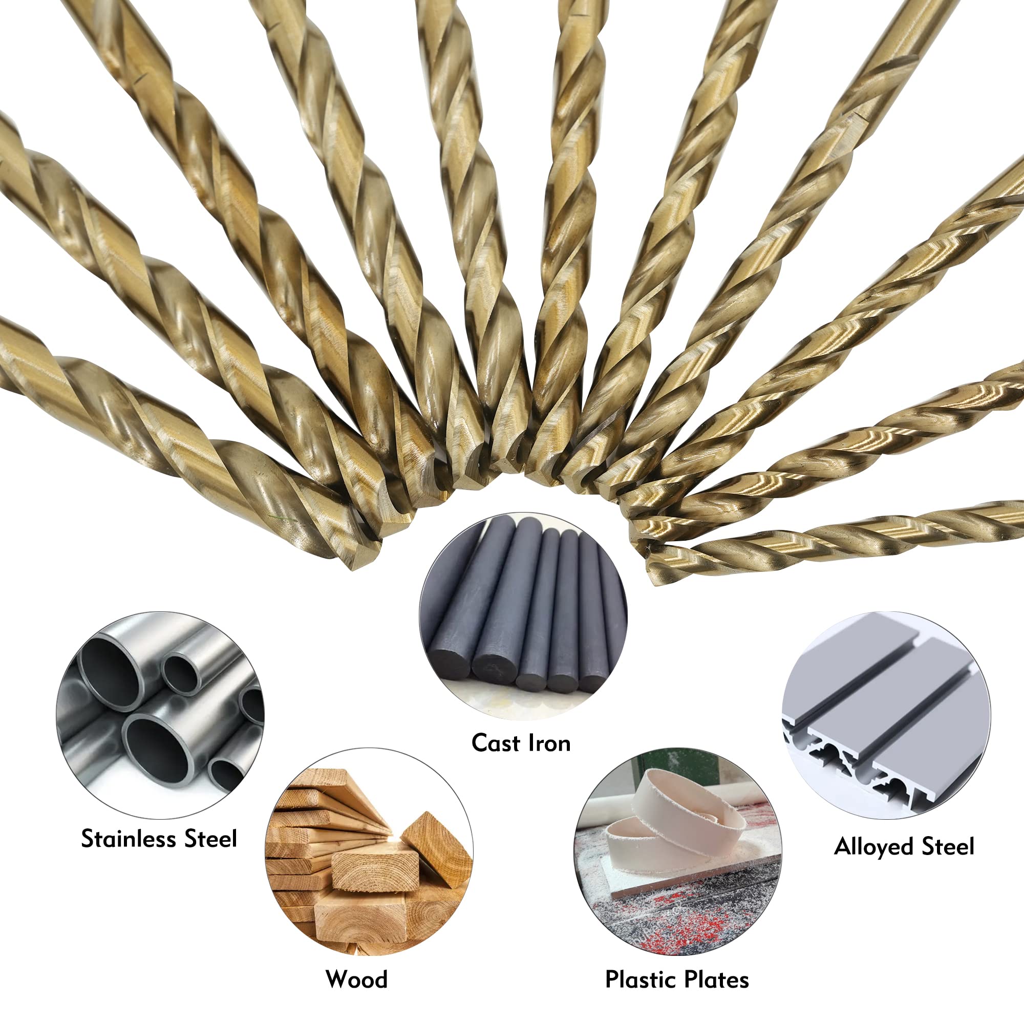 GMTOOLS 13Pcs Cobalt Drill Bits Set, M35 HSS 135 Degree Tip, Twist Jobber Length Drill Bit Kit for Hardened Metal, Cast Iron, Stainless Steel, Plastic and Wood with Storage Case 1/16"-1/4"