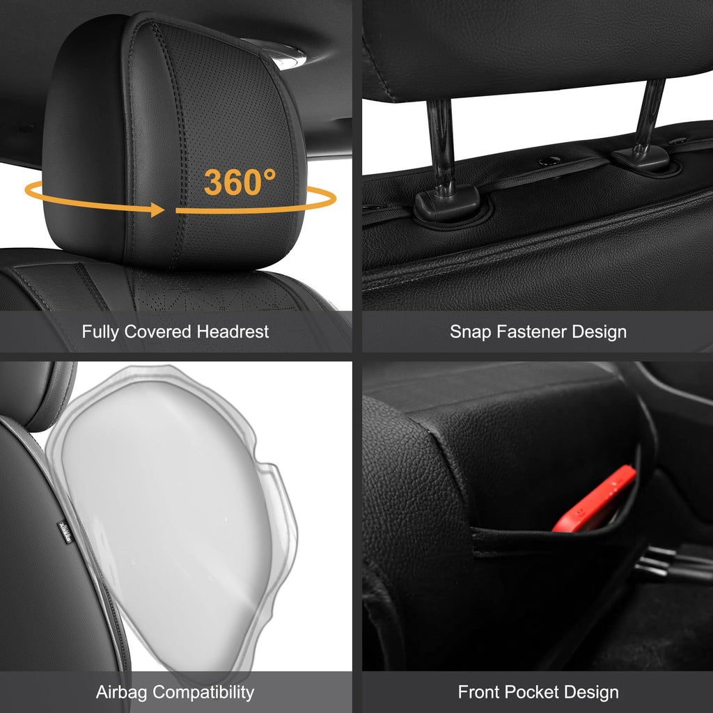 AOMSAZTO Seat Covers Fit for Ford F150 : 2009-2024 2025 2026 - F250/F350/F450 2017-2024 2025 2026 Truck Pick-up Front Car Seat Covers Faux Leather(Blackline, 2PCS Front)