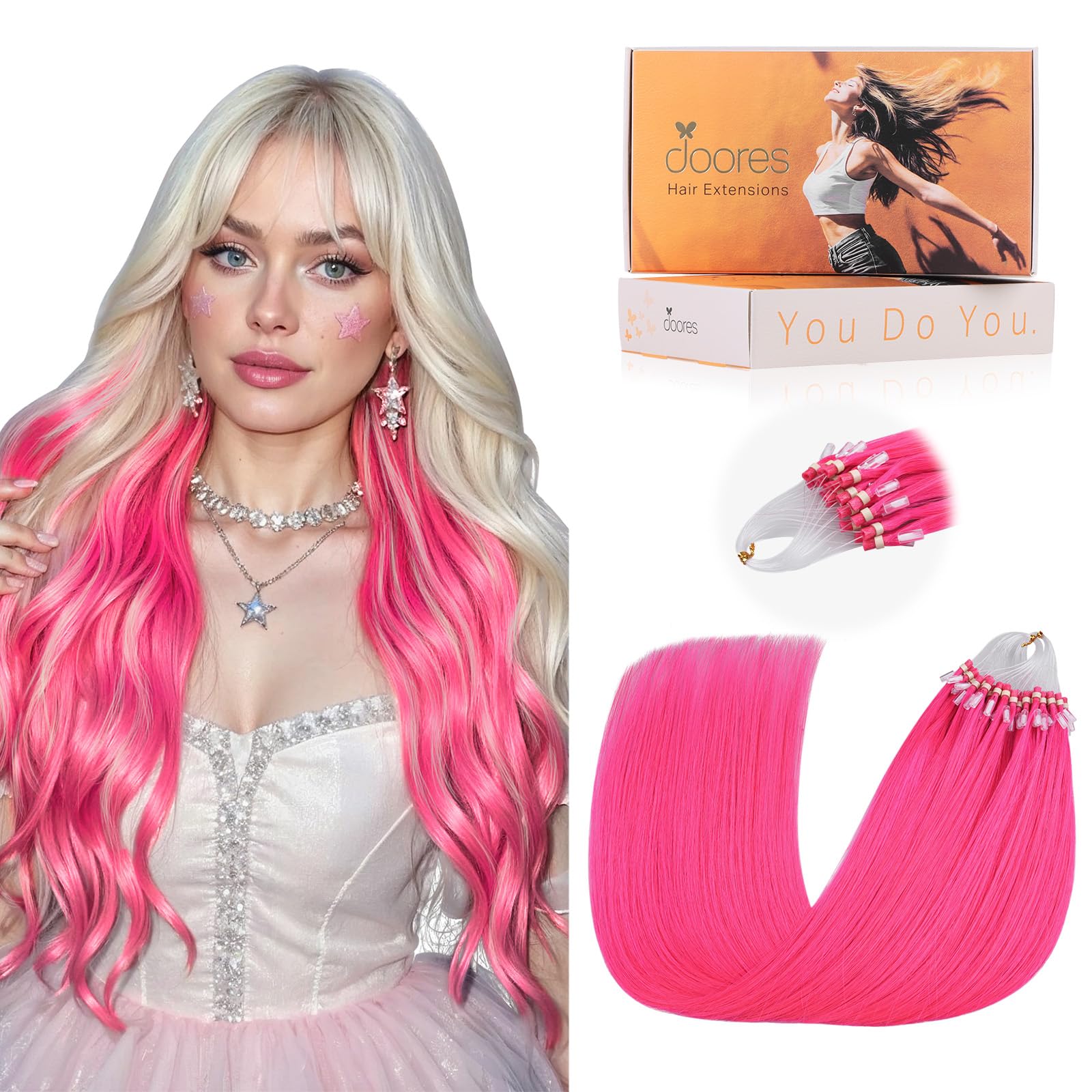 DOORES Blue Hair Extensions, 14 Inch 25g/25s Invisible Soft Micro Link Hair Extensions Silky Virgin
