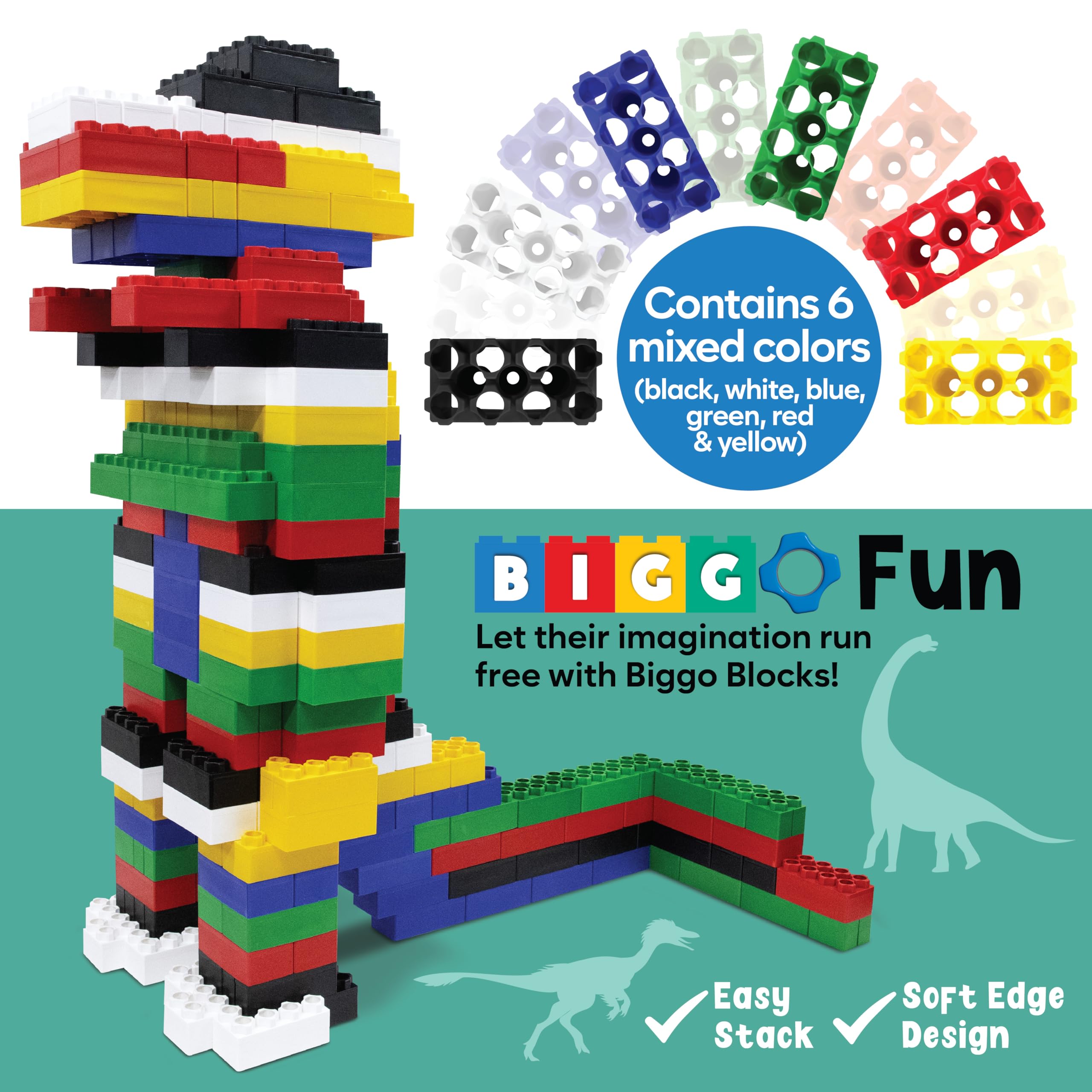 BiggoBlocks Large Building Blocks for Kids Ages 3-8 – 288 Piece Mega Set – Indoor & Outdoor STEM Toy for Boys & Girls
