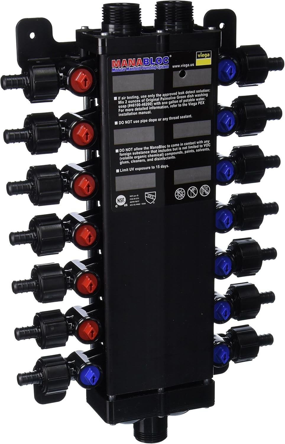 Viega 50143 - 1/2-Inch PureFlow Zero Lead Poly Alloy PEX Crimp Manabloc With 14 Ports - 8 Cold 6 Hot