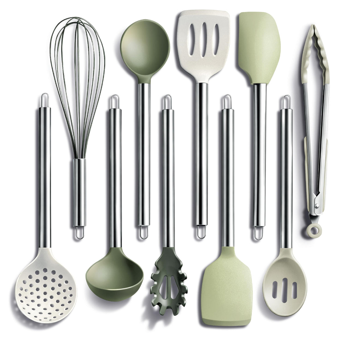 COOK WITH COLOR Silicone Cooking Utensils, Kitchen Utensil Set, Easy to Clean Silicone Kitchen Utensils, Cooking Utensils for Nonstick Cookware, Kitchen Gadgets Set with Holder, 10 Pieces