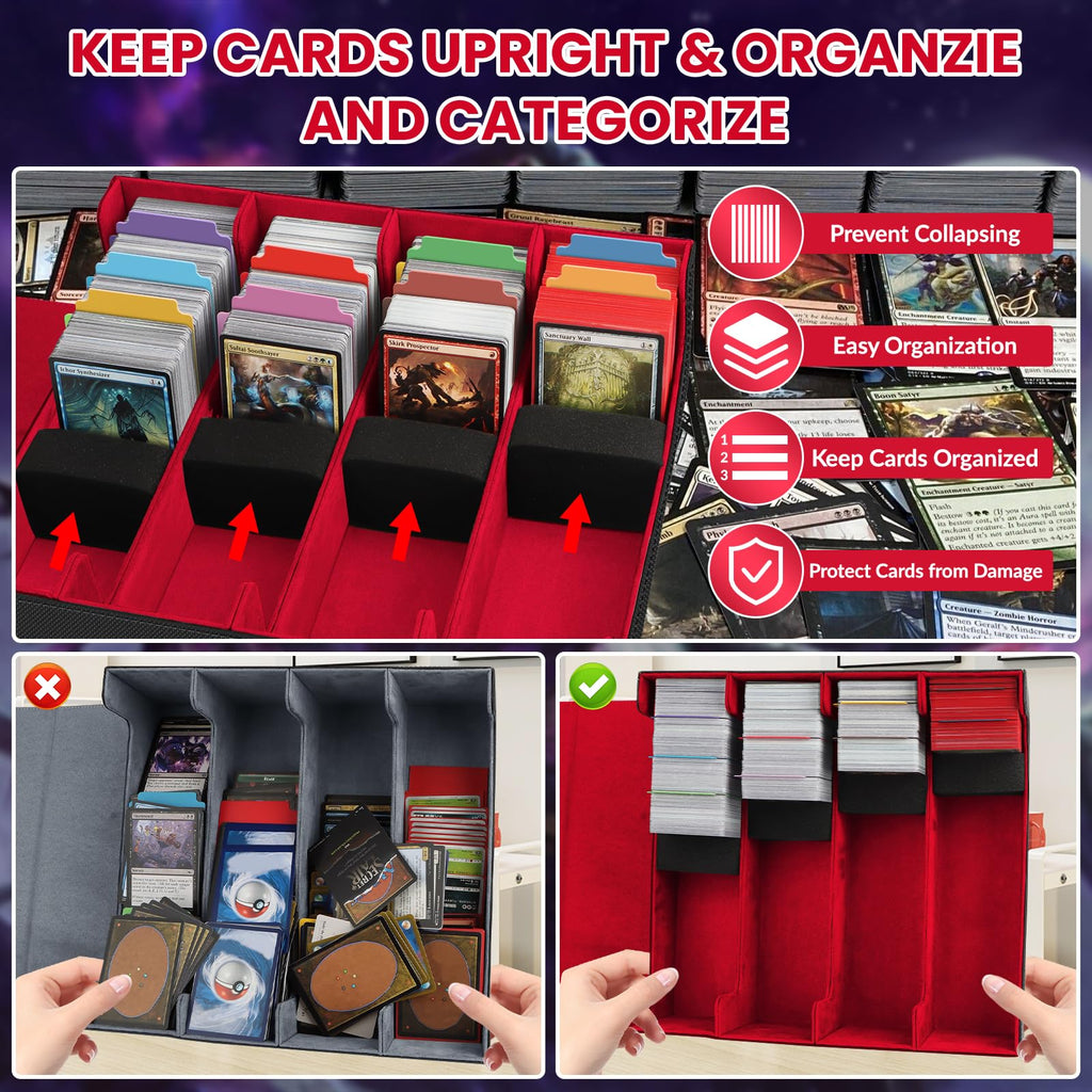 AOBOPLE Trading Card Storage Box,3200+ Card Box Storage with 24 Dividers and 4 Foam Supporters PU Leather Magnetic Cards Deck Case for MTG TCG Magic and Sport Cards,Great Gift for Card Collectors