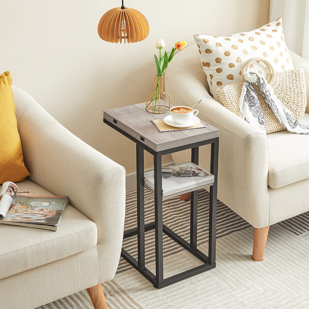 HOOBRO Foldable C Shaped End Table, C Shaped Side Table with Storage Shelf, Small Snack Table, Slide Under Couch Table for Sofa, Living Room Bedroom Small Spaces Easy Assembly, Black BK29SF01