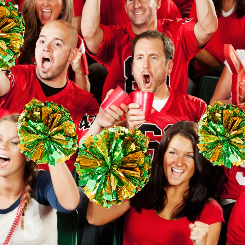 4Pcs Metallic Cheerleading Pom Poms, Creatiee 2 Pair Cheerleader Cheering Squad Pompoms for School Sports Dance Games Team Spirit Cheer