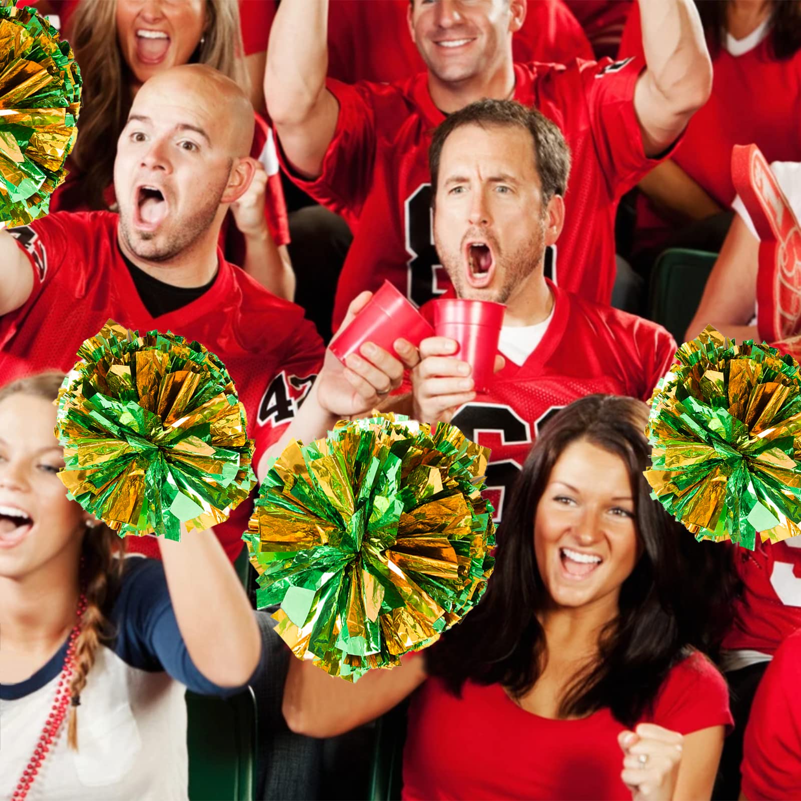 4Pcs Metallic Cheerleading Pom Poms, Creatiee 2 Pair Cheerleader Cheering Squad Pompoms for School Sports Dance Games Team Spirit Cheer
