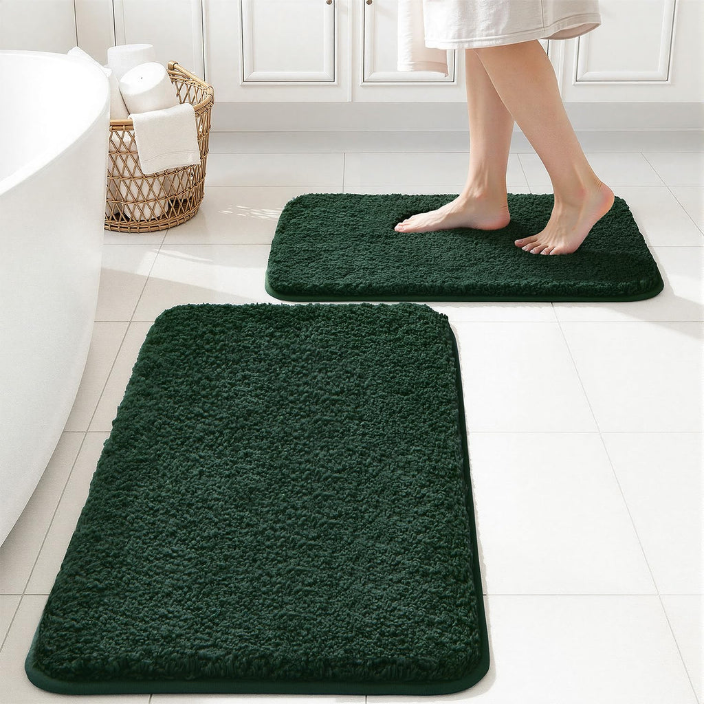 MIULEE Black Bathroom Rugs Set 2 Piece, Small Soft Absorbent Microfiber Bath Mat Set, Non Slip Quick Dry Machine Washable Plush Shaggy Bath Rugs for Bathroom Floor, Tub and Shower, 16x24 inches