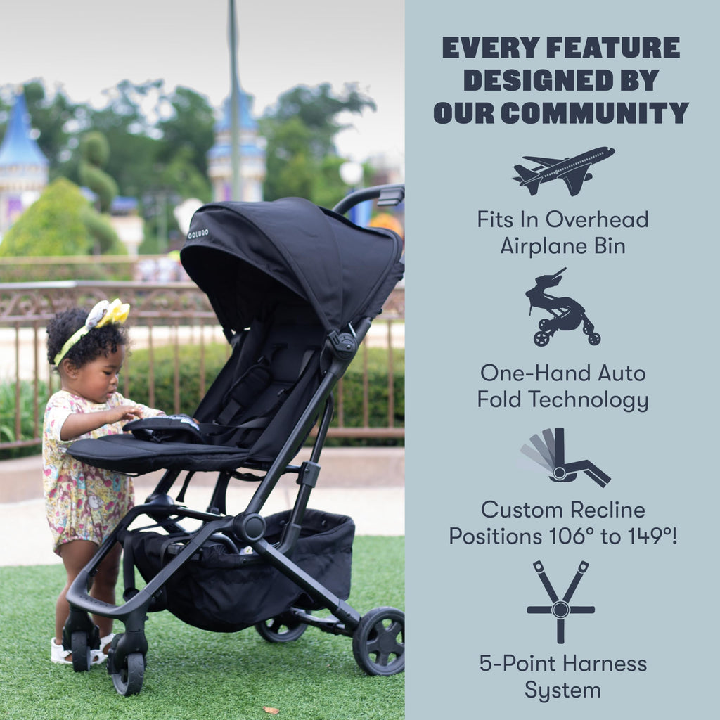 Colugo Compact Stroller+ Lightweight Travel Stroller 16lb, One-Hand Auto-Fold, Multi-Position Recline, for Infants and Toddlers Ages 6 Months to 4 Years, Rain Cover, Backpack and Cup Holder, Black
