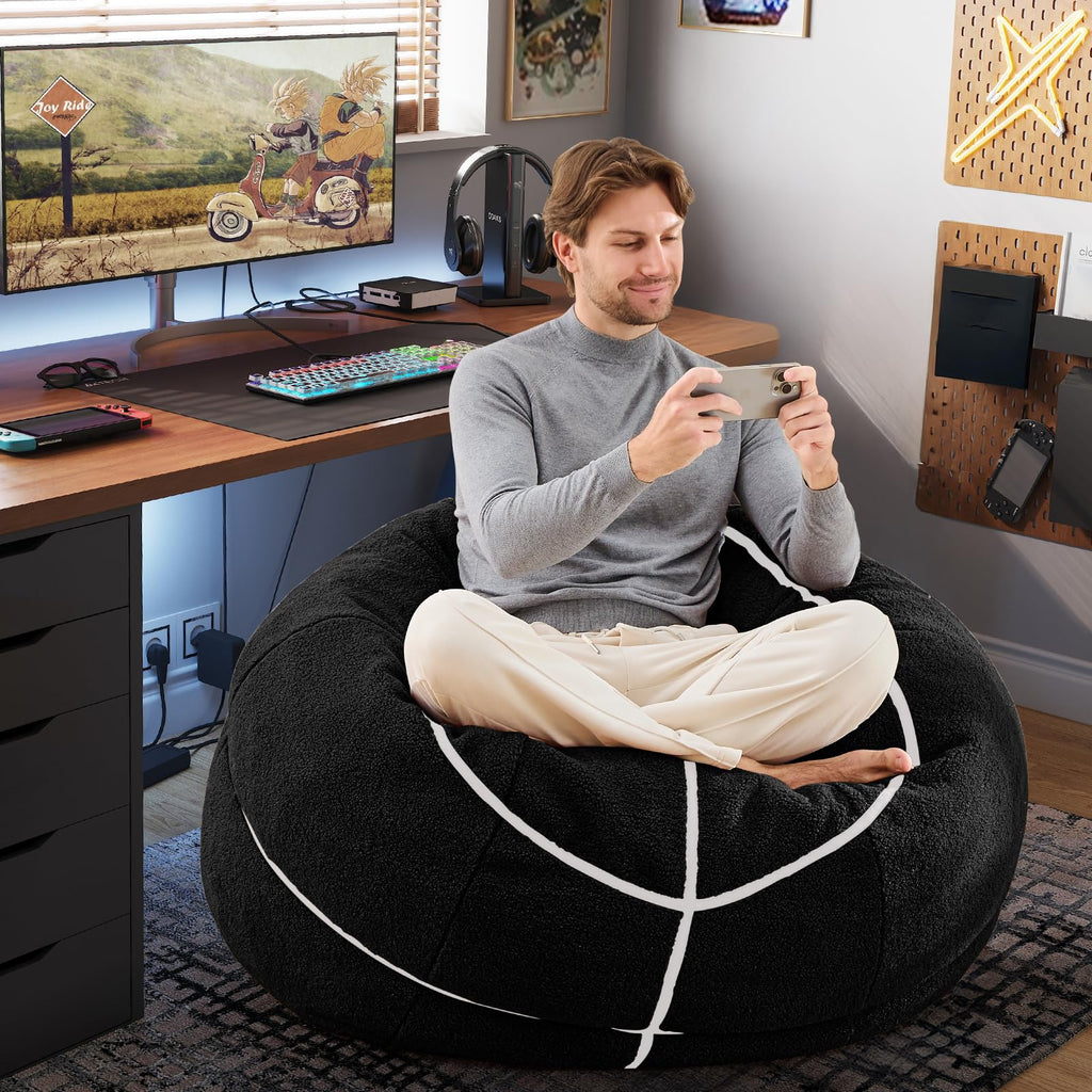 Sports Baseball Bean Bag Chair - Luxurious Bean Bag Chairs for Kids Teens Adults - Floor Sofa Couch with Filler - Plush BeanBag Furniture for Living Room Bedroom College Dorm - 32 Inch