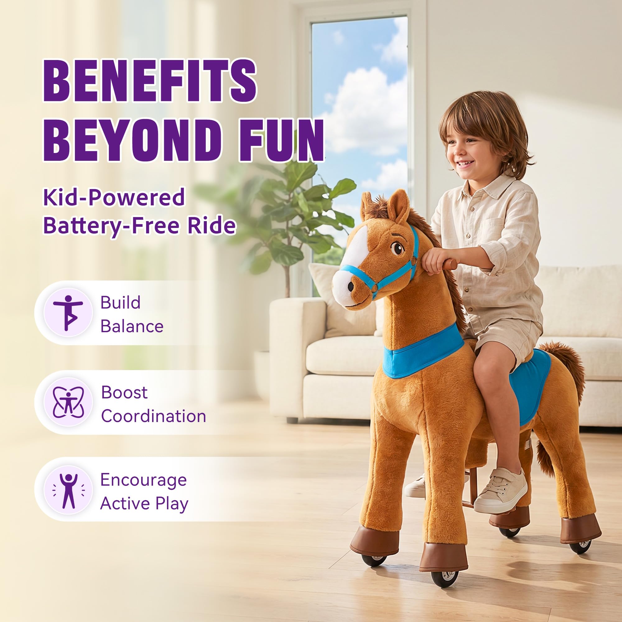PonyCycle Ride on Toys Riding Black Horse Toys No Battery Required (with Brake/ 30" Height/Size 3) Pony Rider Walking Animals Rocking Horse Ride on Horse for Kids Riding Toys E338
