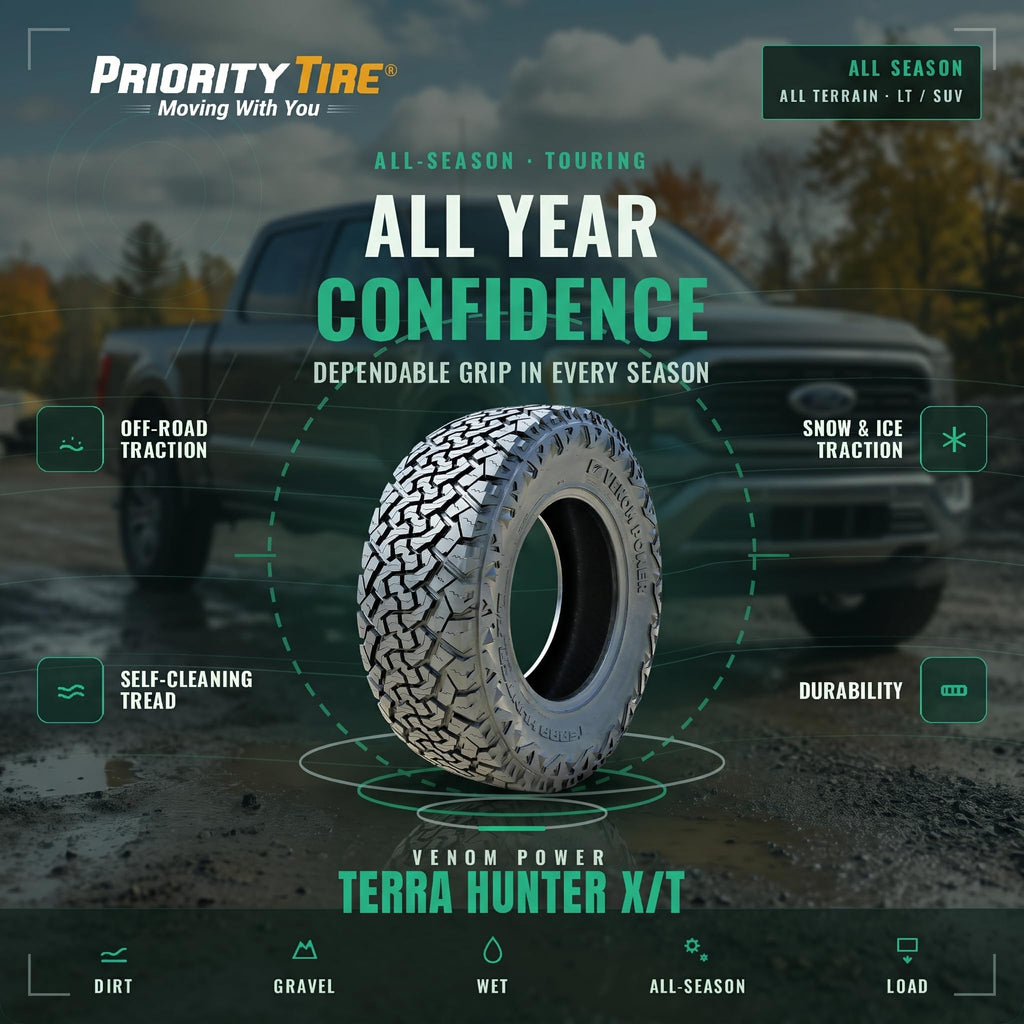 Venom Power Terra Hunter X/T XT All-Terrain Mud Light Truck Radial Tire-33X12.50R20LT 33X12.50X20 33X12.50-20 119R Load Range F LRF 12-Ply BSW Black Side Wall