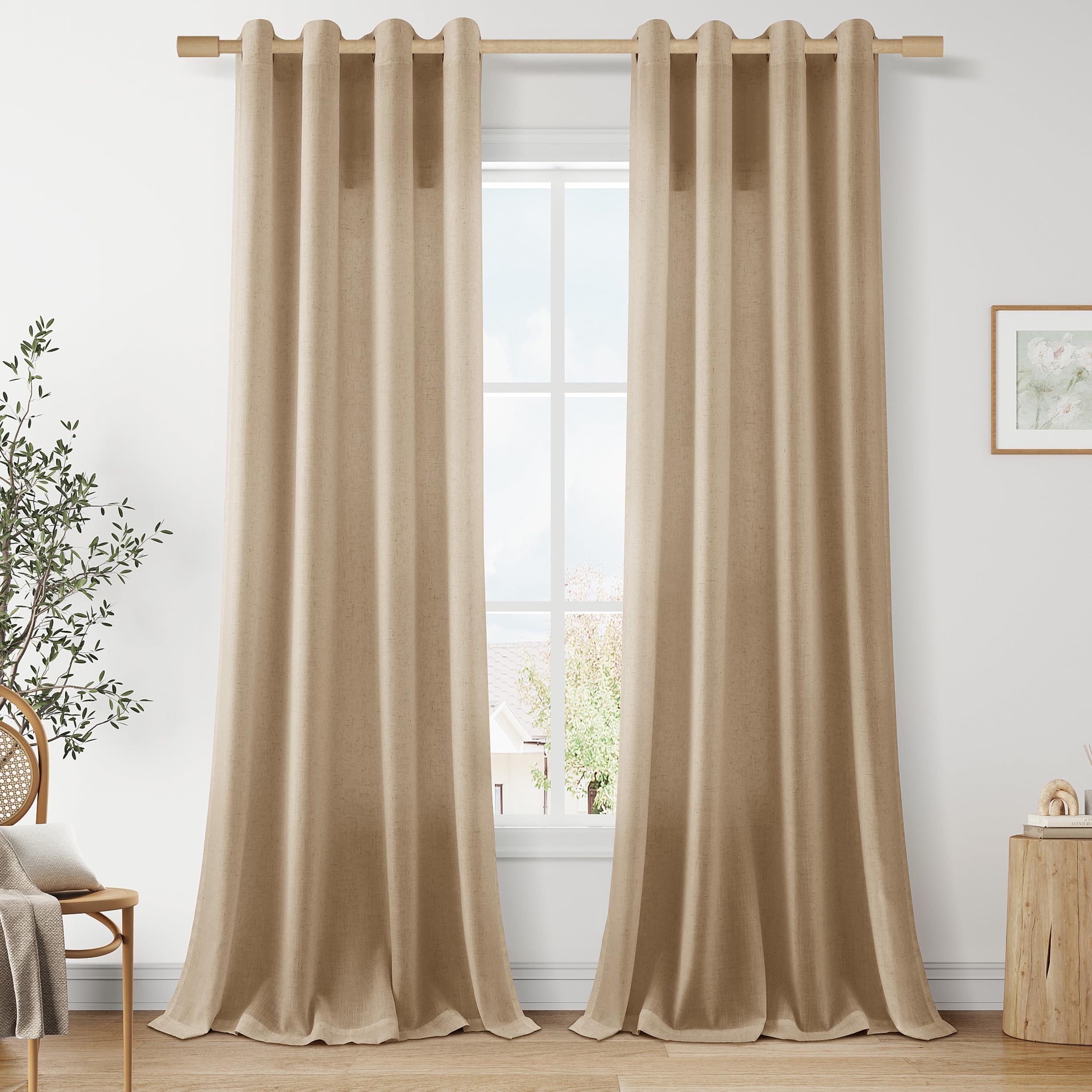 Aersas Black Bedroom Linen Curtains 63 Inch Length 2 Panel Privacy Energy Efficient Semi Sheer Black Linen Drapes for Living Room Modern Farmhouse Grommet Window Curtain for Nursery Office 52x63