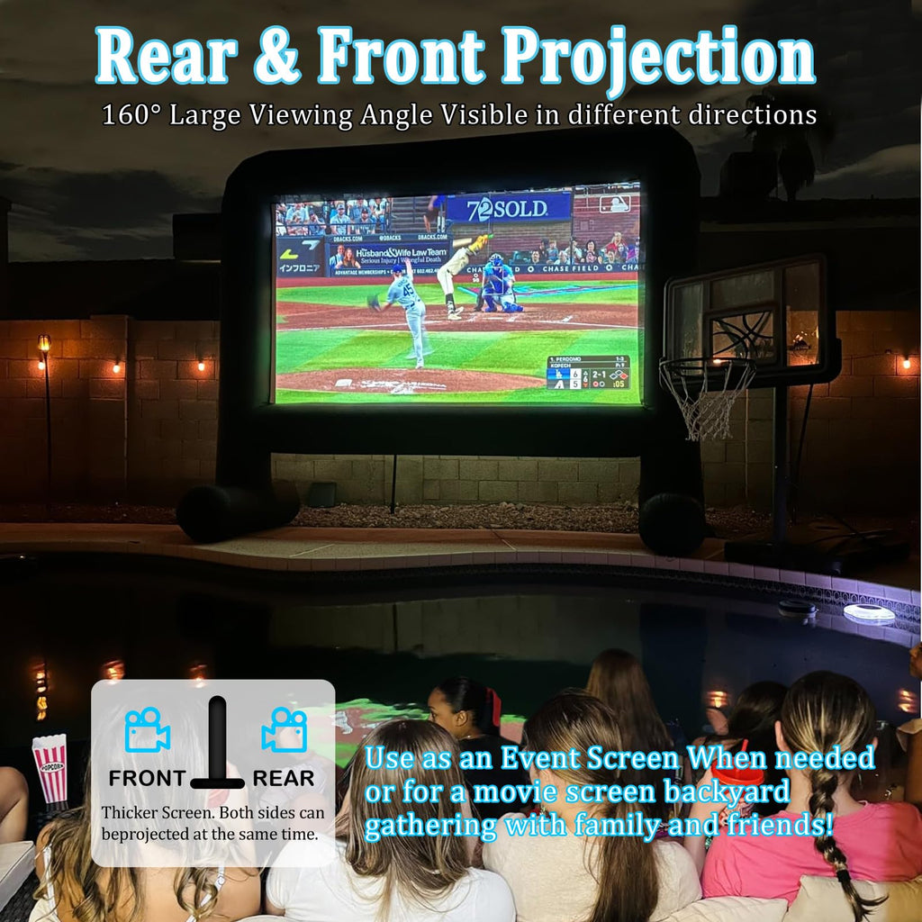 16FT Inflatable Movie Screen Outdoor, Blow up Projector Screen Support Front & Rear Projection for Backyard Outdoor Movie Night Barbecue Pool Party with Blower and Carry Bag