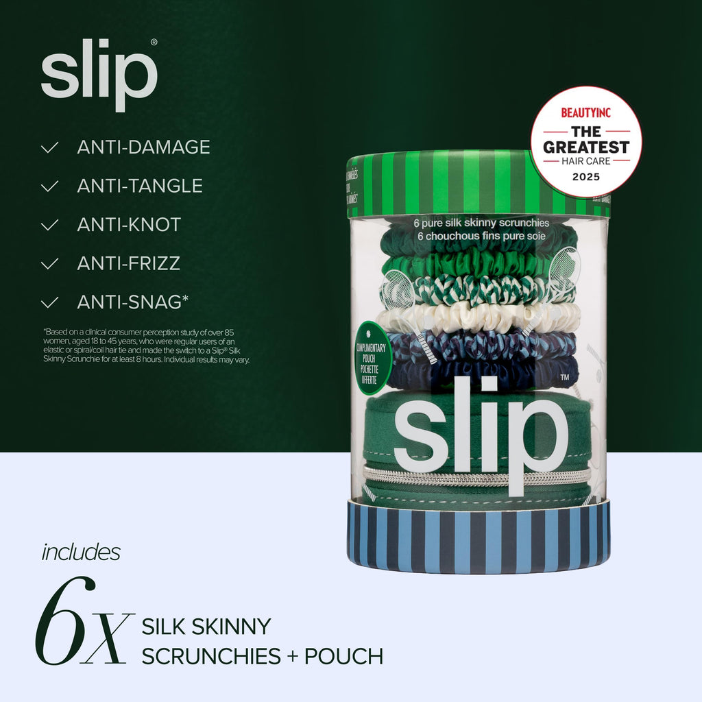 Slip Silk Hair Ties — Skinny Silk Auburn Scrunchies, No Damage, No Crease, Anti-Breakage |100% Mulberry Silk | All Hair Types | Made with Proprietary Slipsilk™ | Set of 4