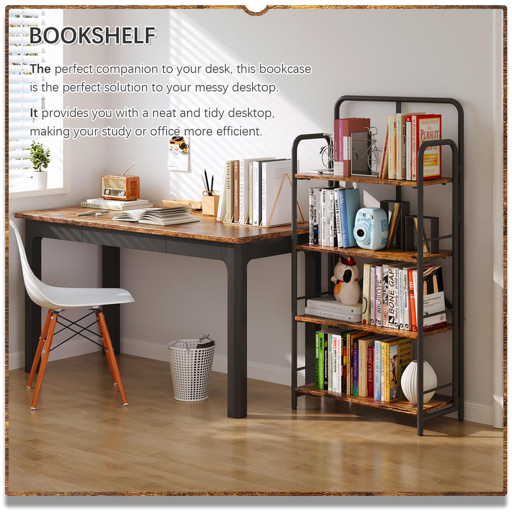 4NM No Assembly Folding Bookshelf, 3 Tiers Collapsible Book Shelves Open Industrial Foldable Storage Bookcase Shelf for Bedroom, Living Room, Home Office - Natural and White