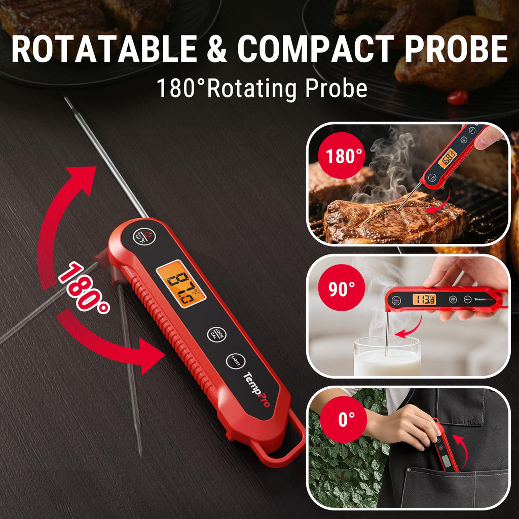 TempPro Digital Instant Read Meat Thermometer for Grilling, Waterproof Food Thermometer with Calibration Backlight Baking Bread Candy Thermometer Cooking Gift for Dad Husband (Previously ThermoPro)