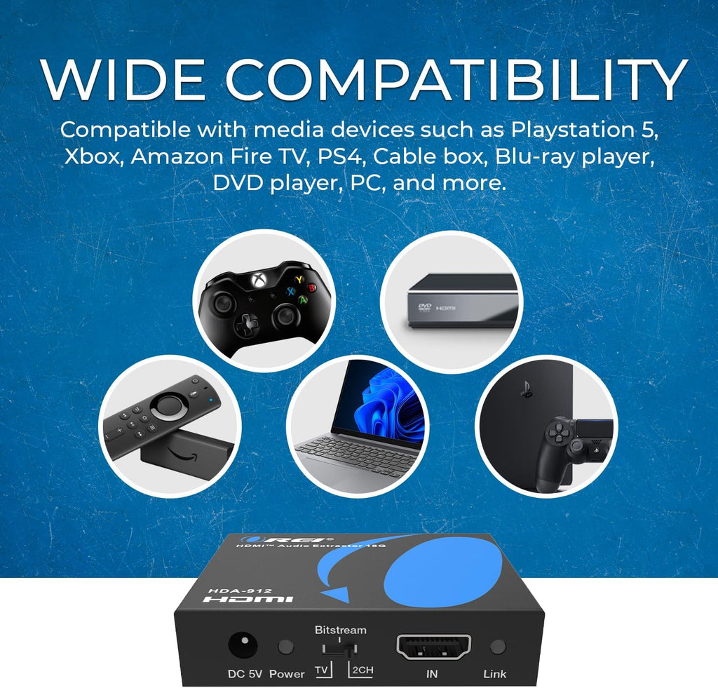 OREI 4K 60Hz 18G HDMI 2.0 Audio Converter Extractor - SPDIF + 3.5mm Output - HDCP 2.2 - Dolby Digital/DTS Passthrough CEC, HDR, Dolby Vision, HDR10 Support (HDA-912)
