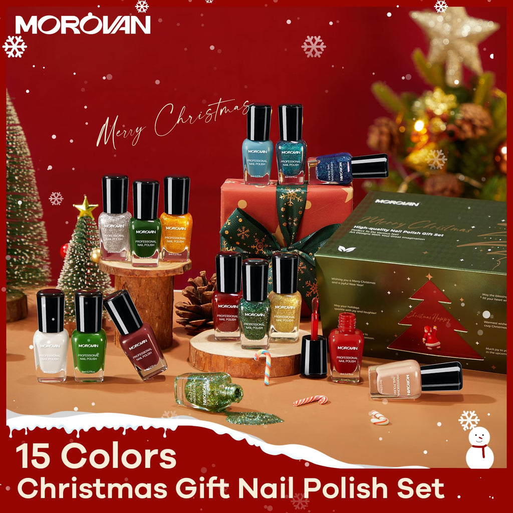 Morovan 15 Bright Color 0.27oz Air Quick Dry Long Lasting Nail Polish Gift Set for Women
