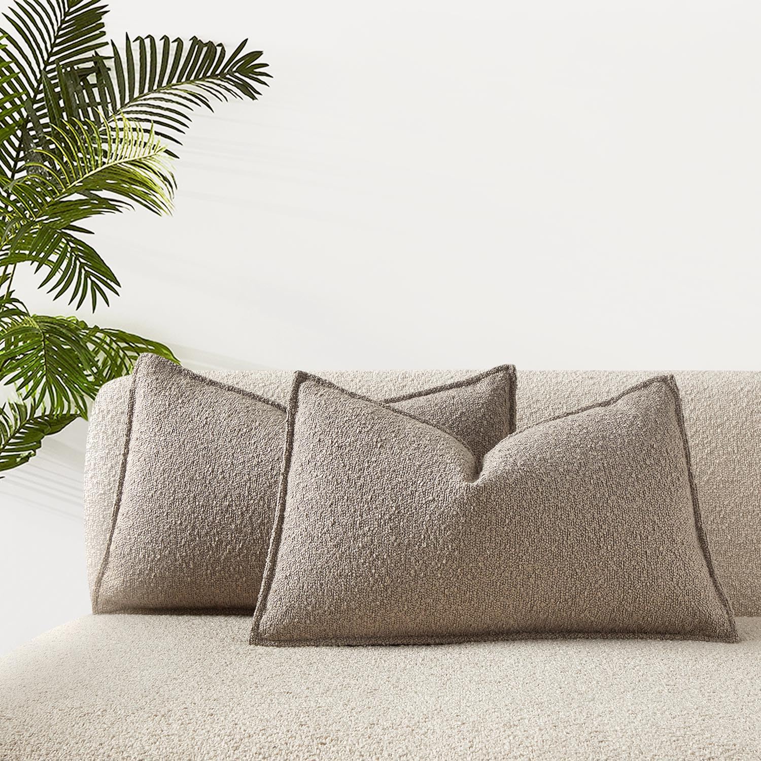 JUSPURBET Pillow Covers Set of 2 Decorative Throw Pillow Covers Case for Couch Sofa Bed Soft Boucle Textured Cushion Covers with Hidden Zipper for Home Decor Living Room 16x16,Beige