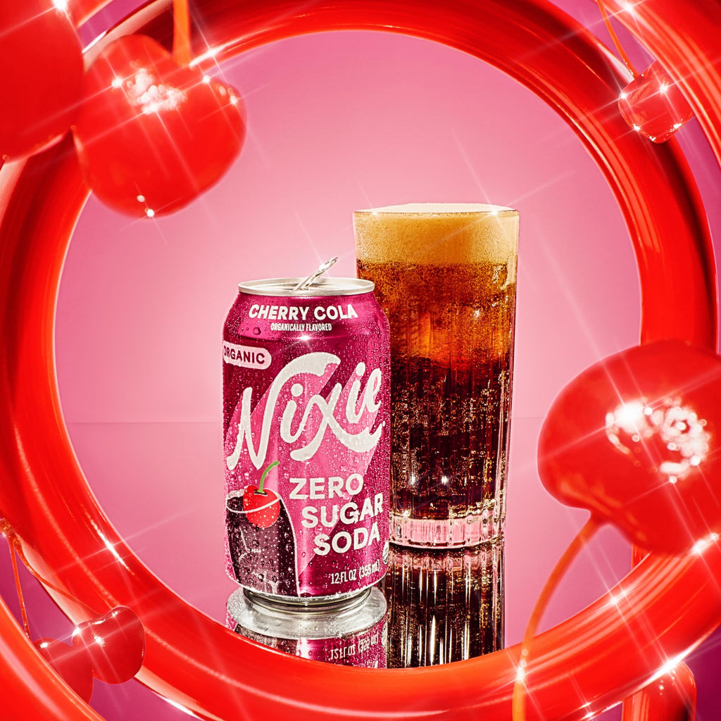 Nixie Organic Zero Sugar Soda, NEW Cherry Cola, Healthy Soda Pop, Non-GMO, 0 Sugar, 0 Calories, 40mg Caffeine, 12oz Cans (12 Pack)