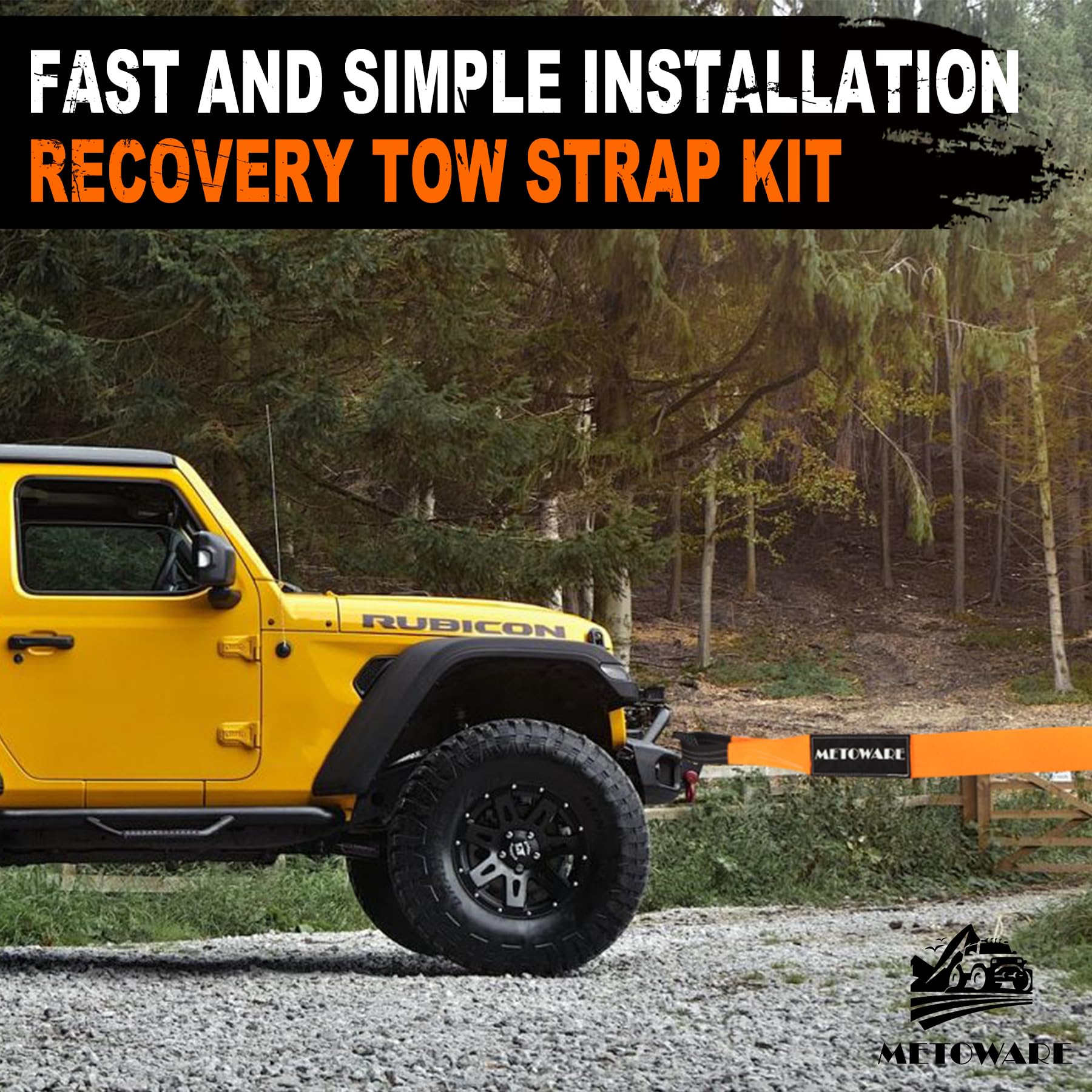 METOWARE Recovery Tow Strap Kit 3" x 20ft, Heavy Duty Recovery Strap 35,000lbs Break Strength with 3/4" D Ring Shackles(2pcs) & Storage Bag, Emergency Off Road Towing Rope for SUV, UTV, ATV, Truck