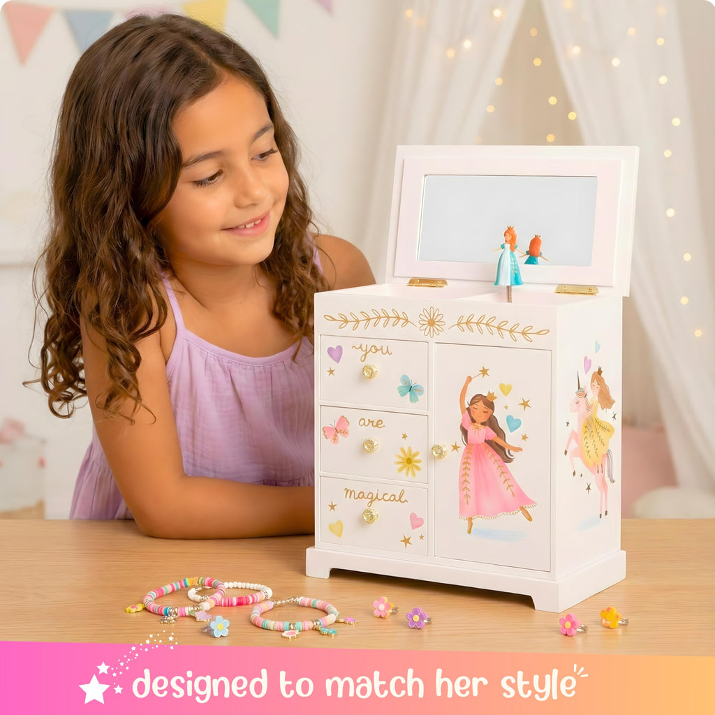 Giggle & Honey® Unicorn Musical Jewelry Box for Girls Unicorn Toys for Girls Age 4-6 Kids Jewelry Box with Drawers